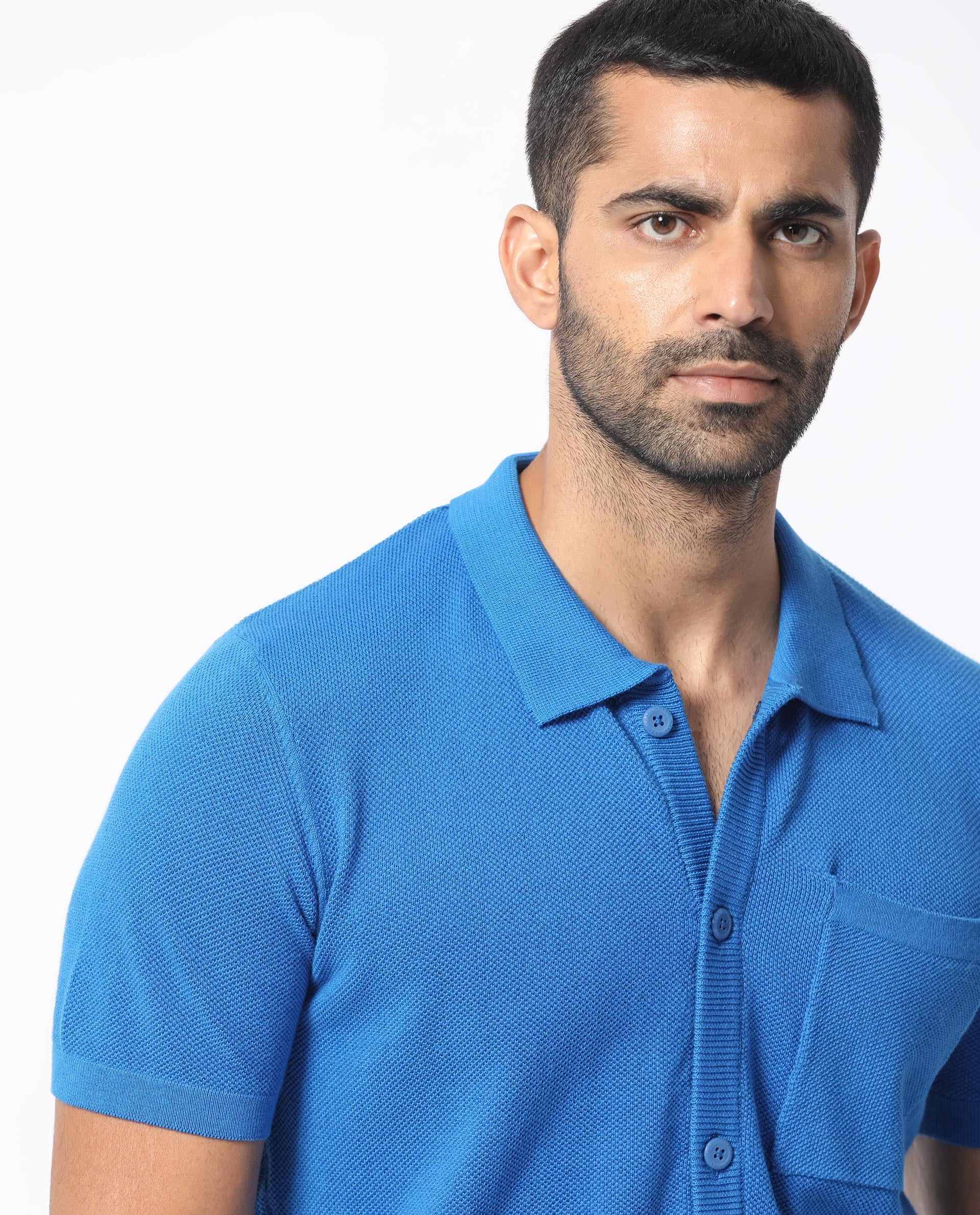 Rare Rabbit Men's Boise Ss Flouroscent Blue Cotton Plain Regular Fit Half Sleeve Collared Shirt - Image 5
