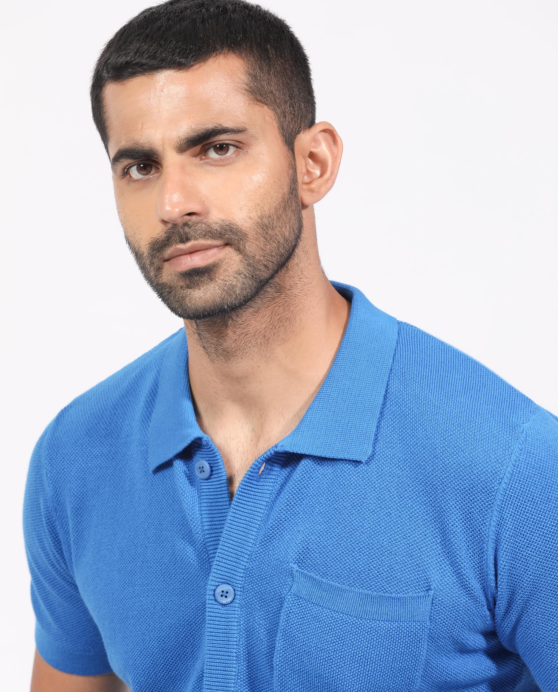 Rare Rabbit Men's Boise Ss Flouroscent Blue Cotton Plain Regular Fit Half Sleeve Collared Shirt - Image 8
