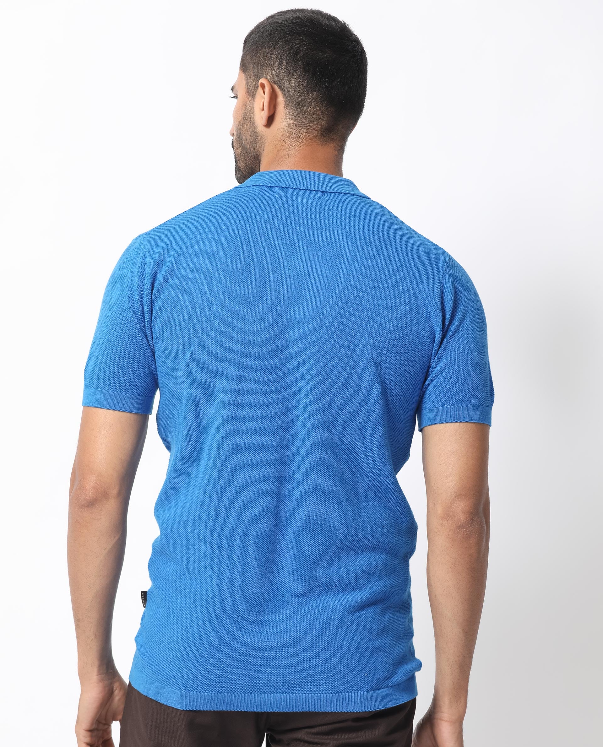 Rare Rabbit Men's Boise Ss Flouroscent Blue Cotton Plain Regular Fit Half Sleeve Collared Shirt - Image 9
