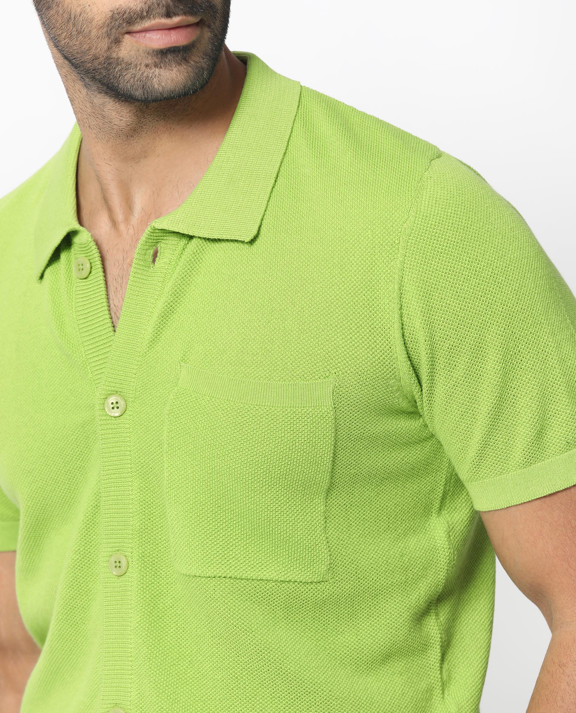 Rare Rabbit Men's Boise Ss Flouroscent Green Regular Fit Shirt - Image 2