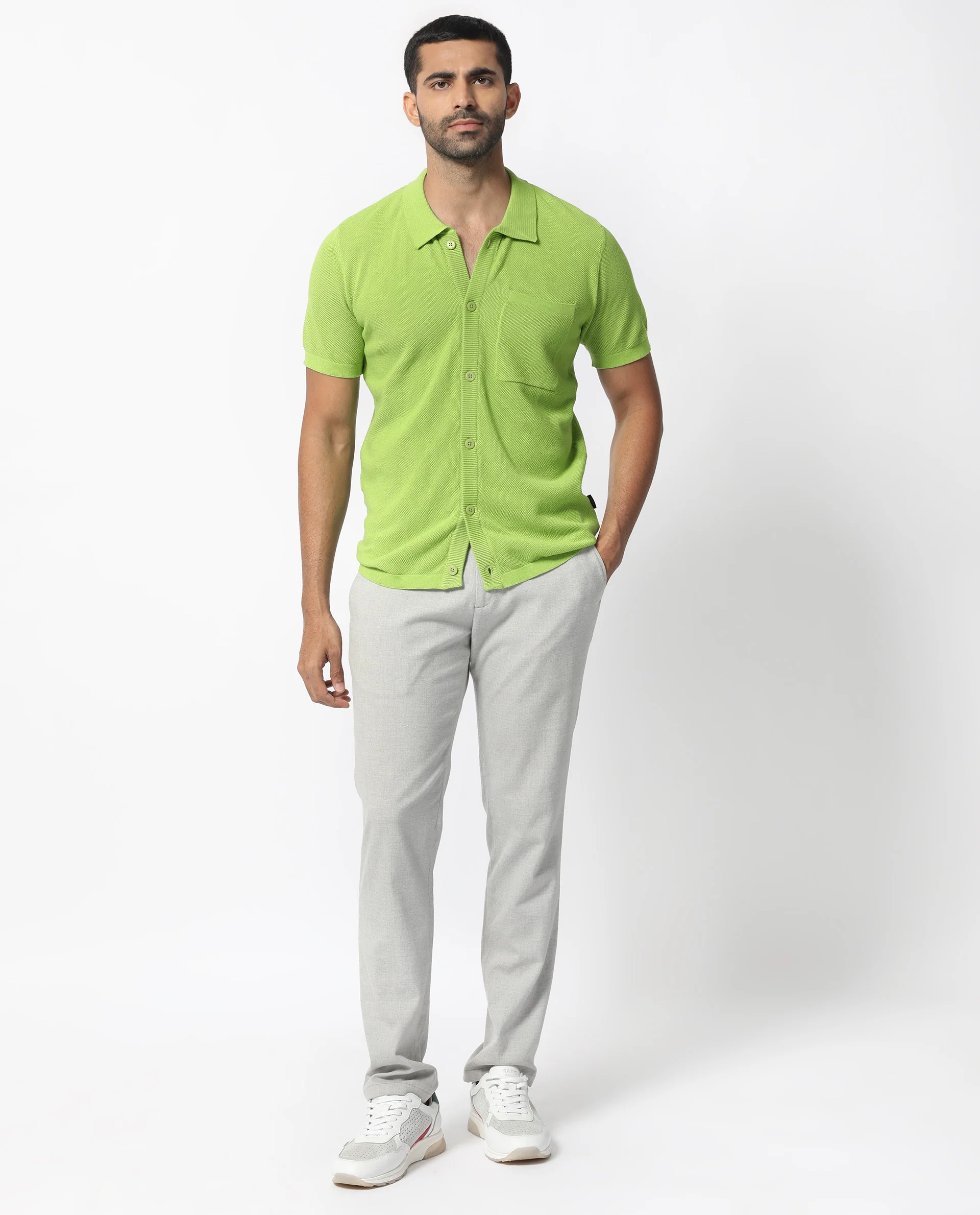 Rare Rabbit Men's Boise Ss Flouroscent Green Regular Fit Shirt - Image 3