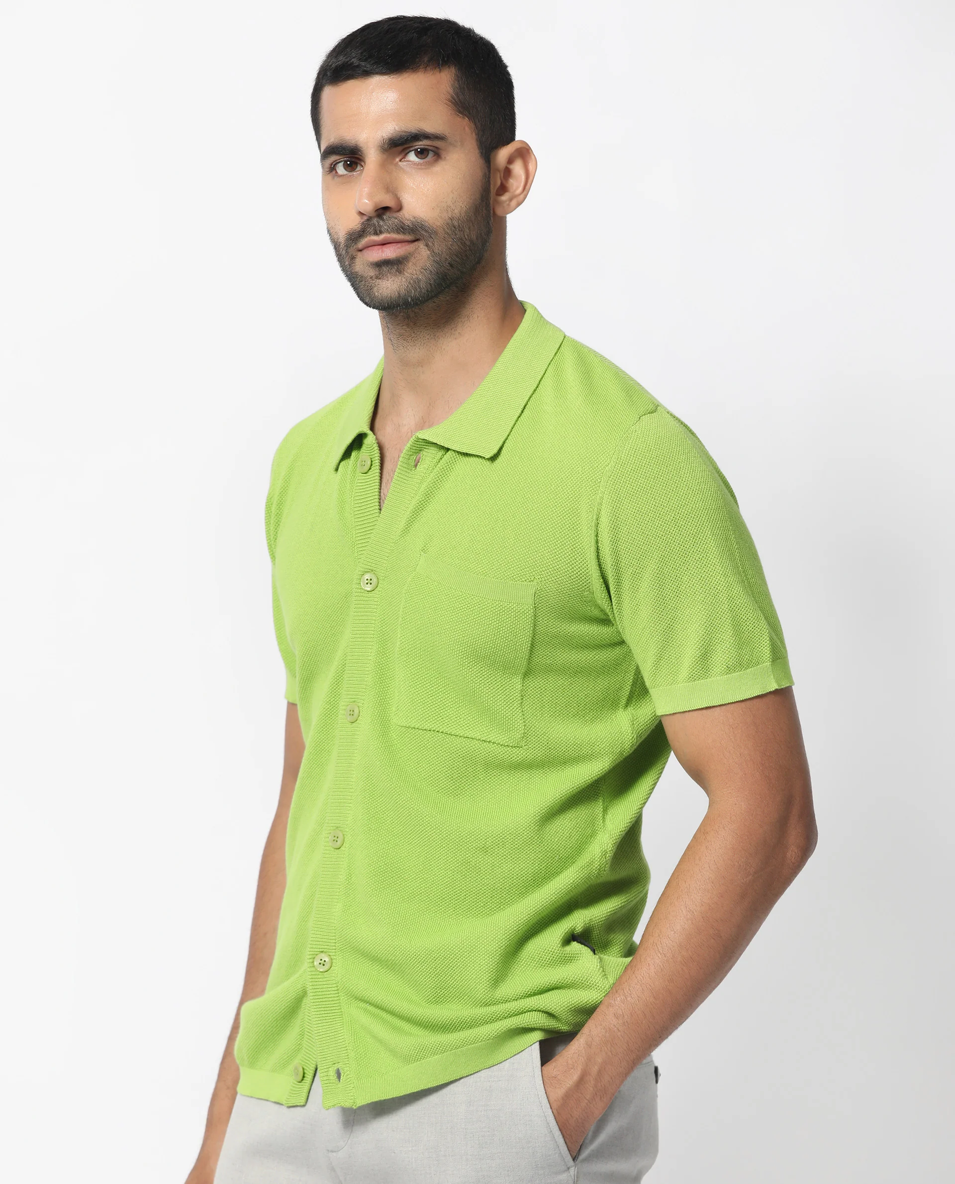 Rare Rabbit Men's Boise Ss Flouroscent Green Regular Fit Shirt - Image 4