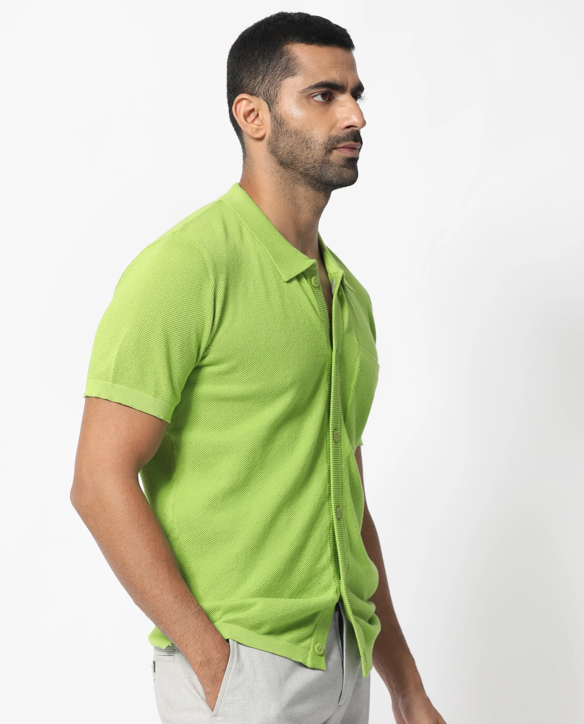 Rare Rabbit Men's Boise Ss Flouroscent Green Regular Fit Shirt - Image 5