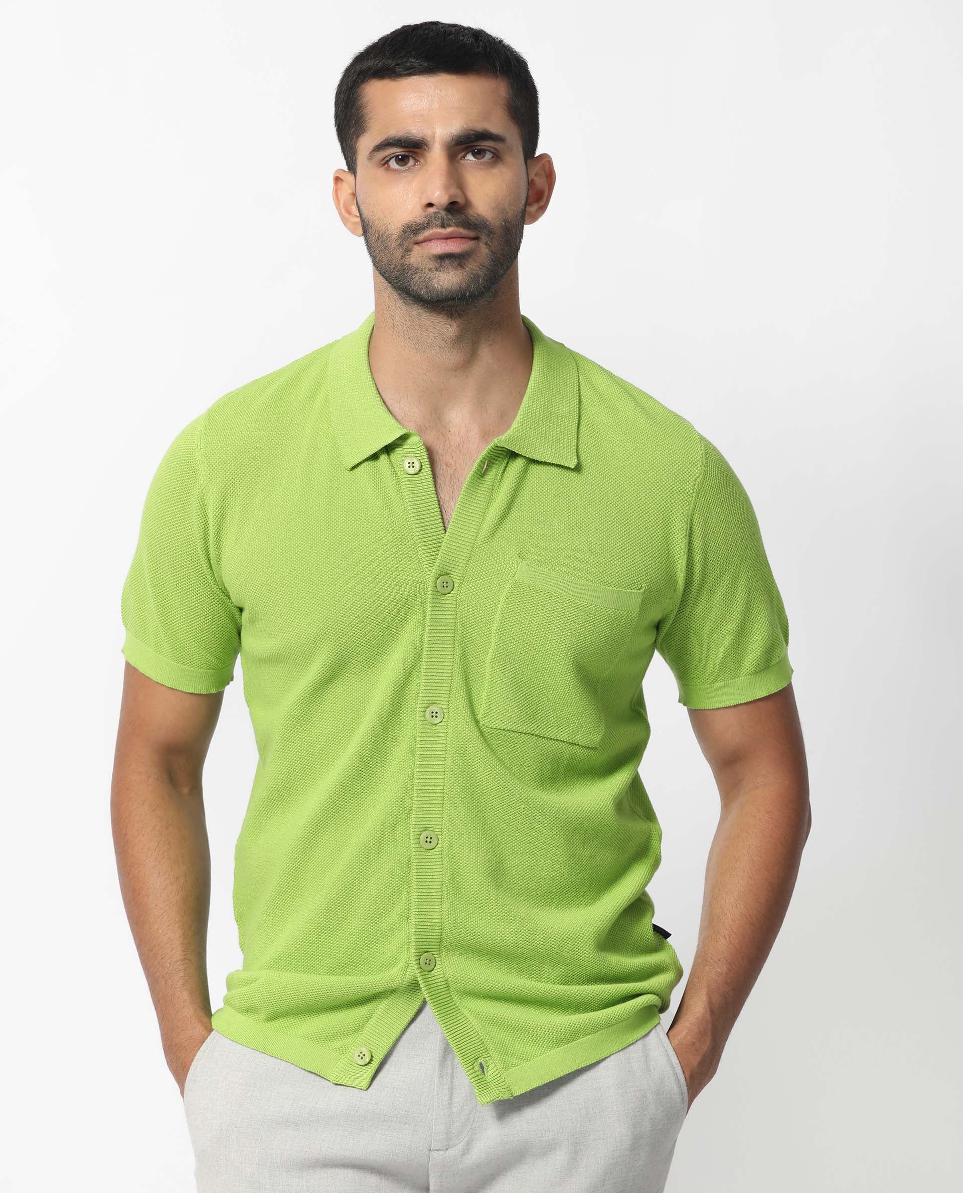Rare Rabbit Men's Boise Ss Flouroscent Green Regular Fit Shirt - Image 6