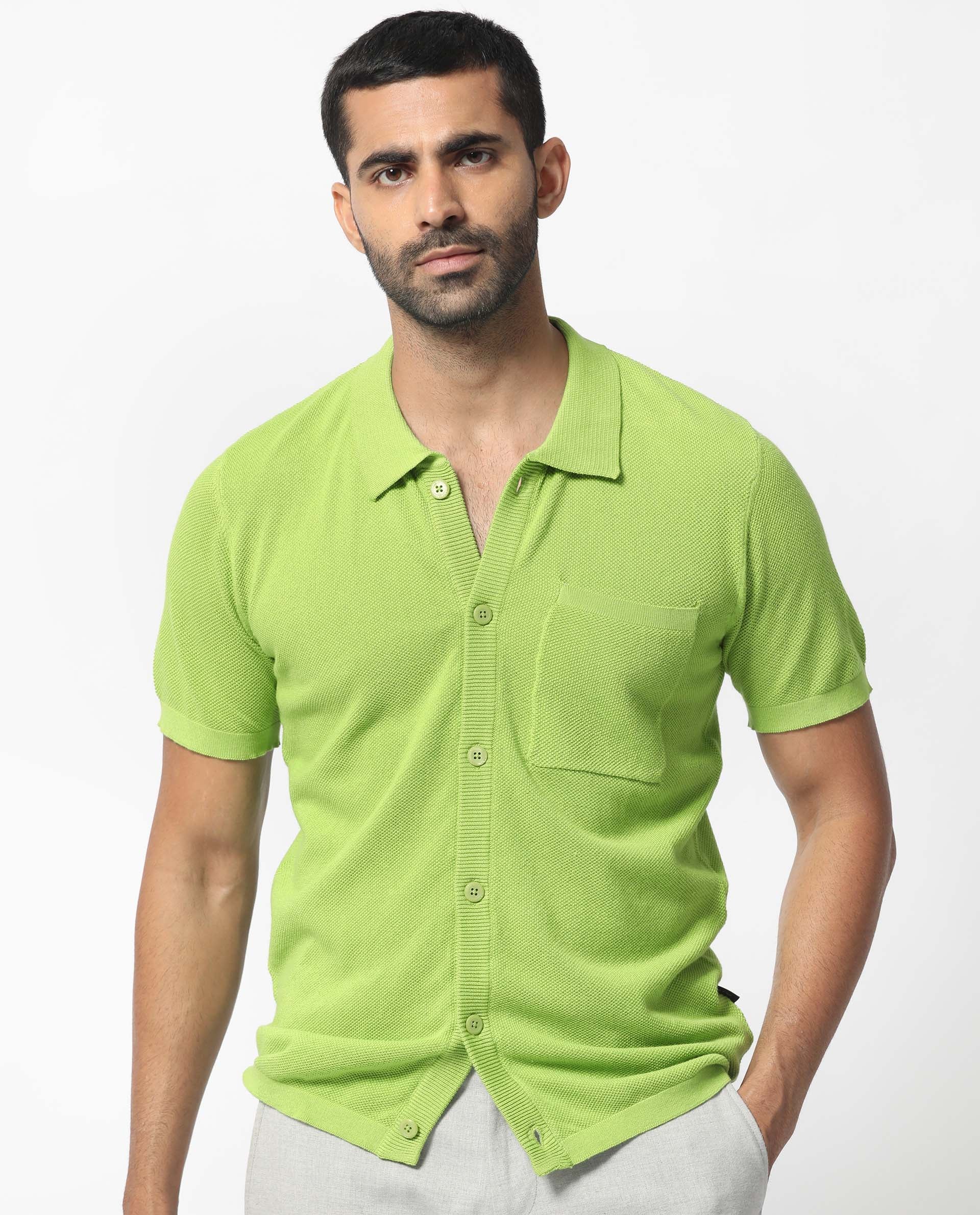 Rare Rabbit Men's Boise Ss Flouroscent Green Regular Fit Shirt - Image 7