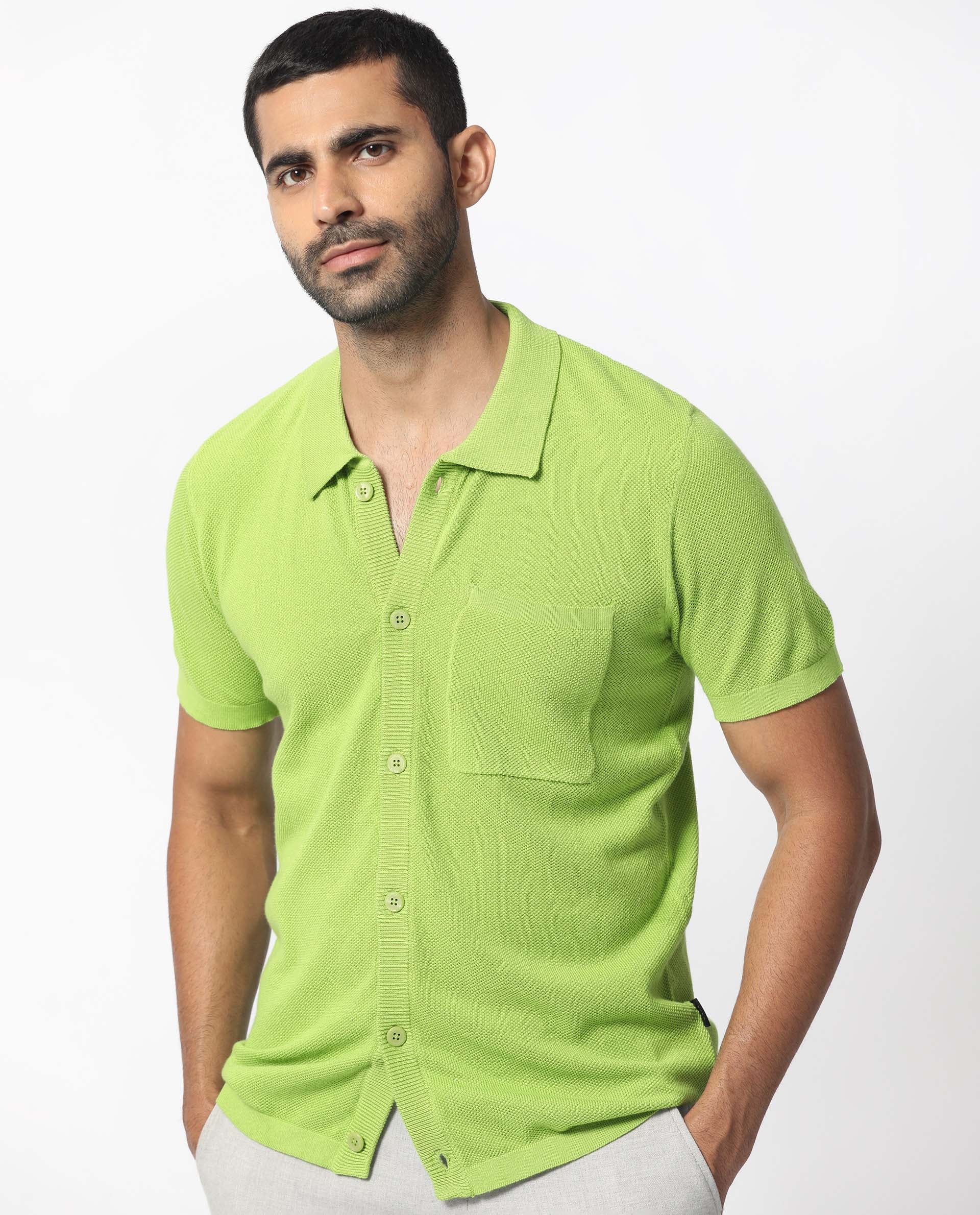 Rare Rabbit Men's Boise Ss Flouroscent Green Regular Fit Shirt - Image 8