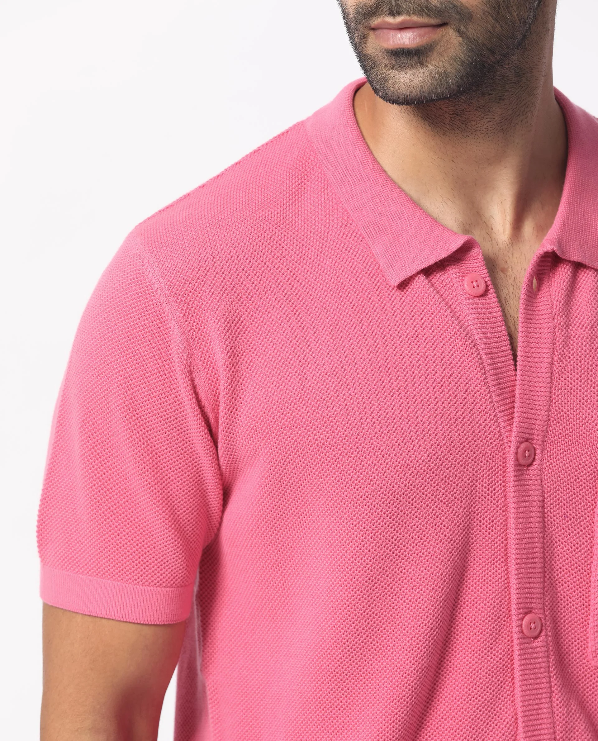 Rare Rabbit Men's Boise Ss Flouroscent Pink Cotton Plain Regular Fit Half Sleeve Collared Shirt - Image 2