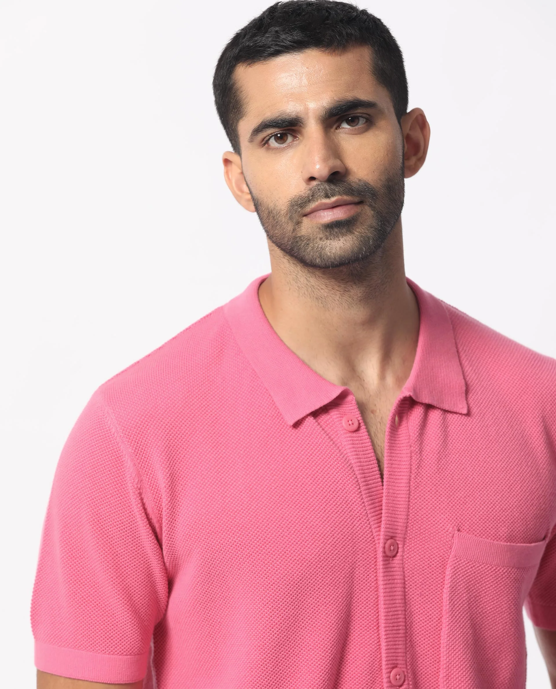 Rare Rabbit Men's Boise Ss Flouroscent Pink Cotton Plain Regular Fit Half Sleeve Collared Shirt - Image 6