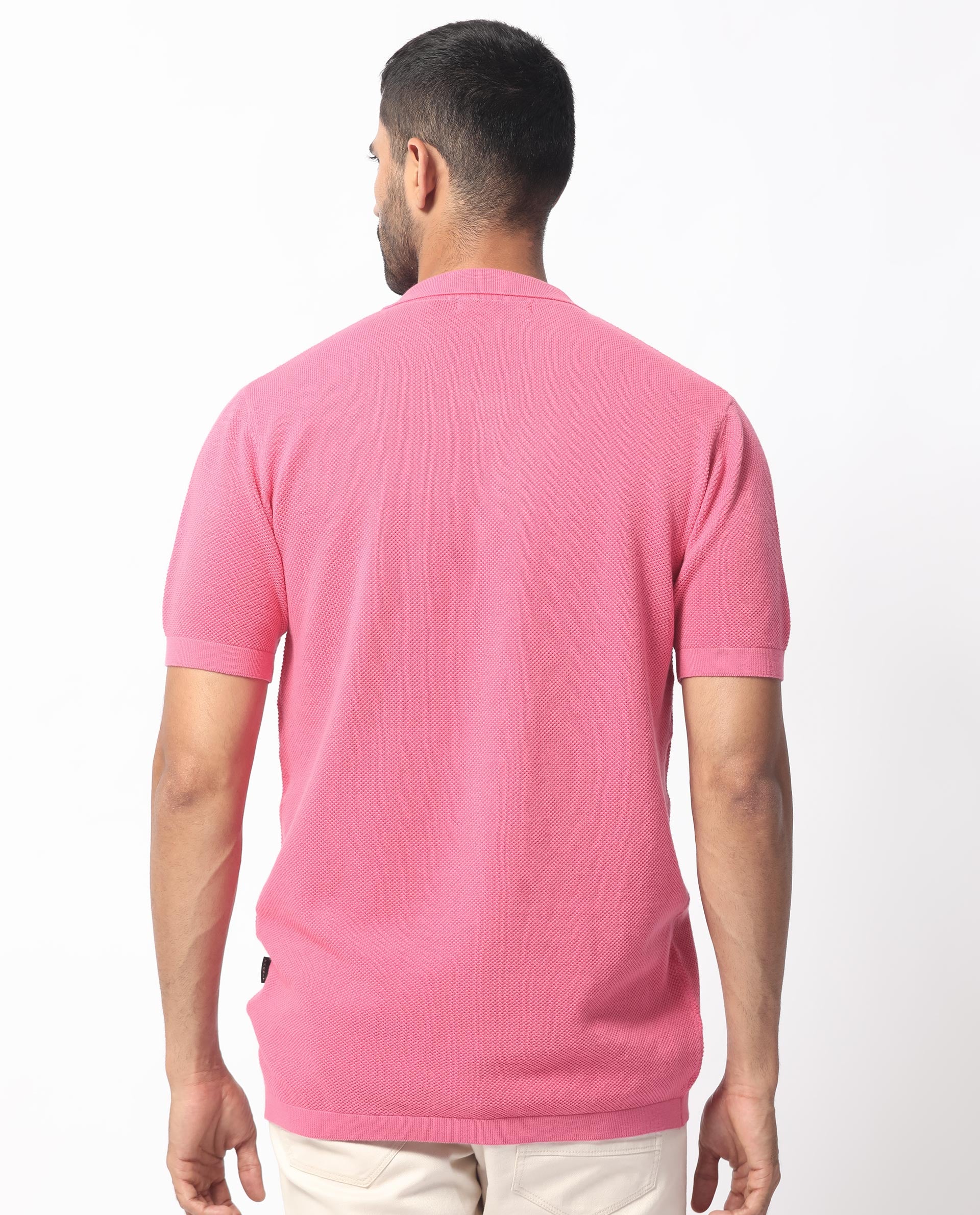 Rare Rabbit Men's Boise Ss Flouroscent Pink Cotton Plain Regular Fit Half Sleeve Collared Shirt - Image 9