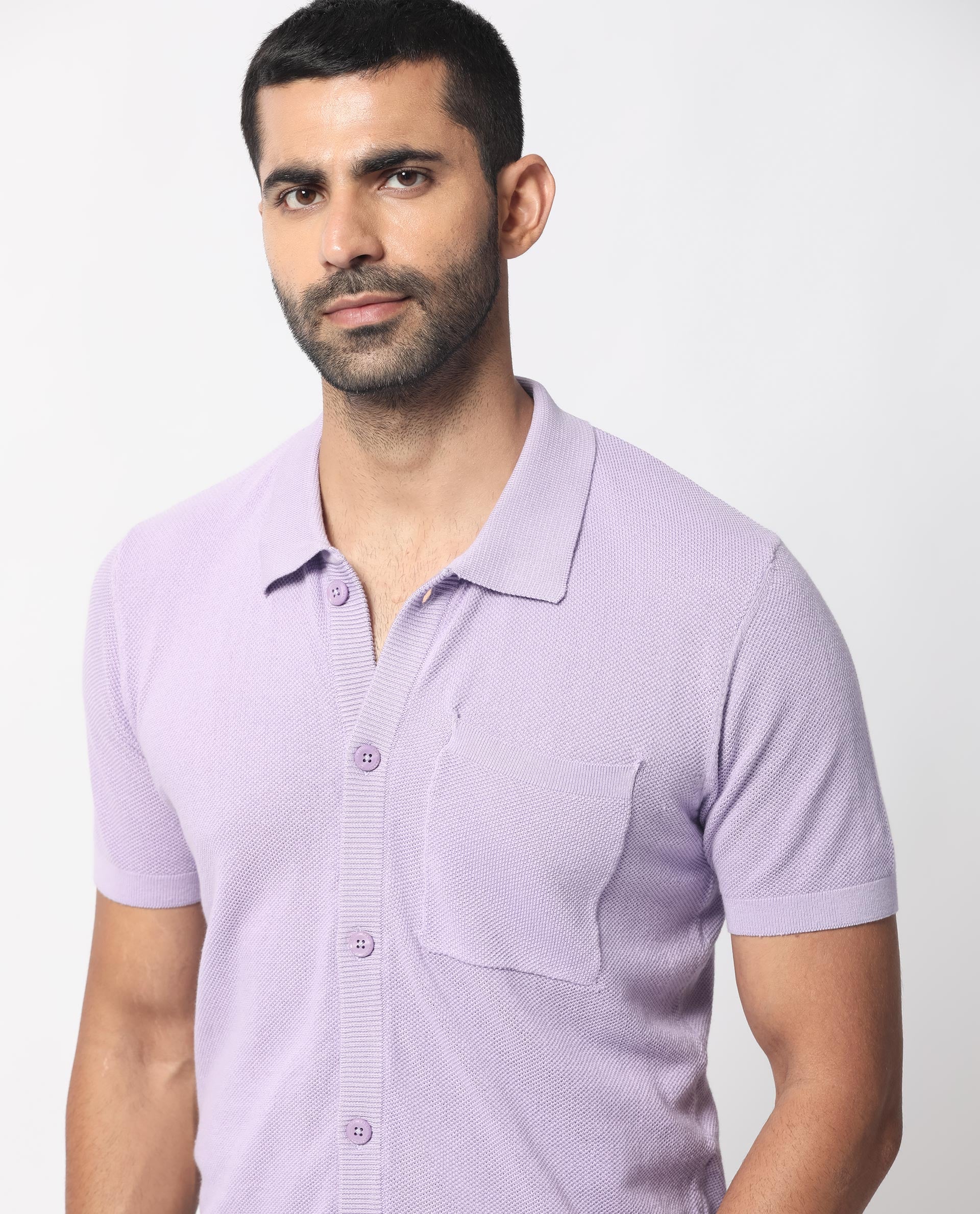 Rare Rabbit Men's Boise Ss Pastel Purple Cotton Plain Regular Fit Half Sleeve Collared Shirt - Image 4