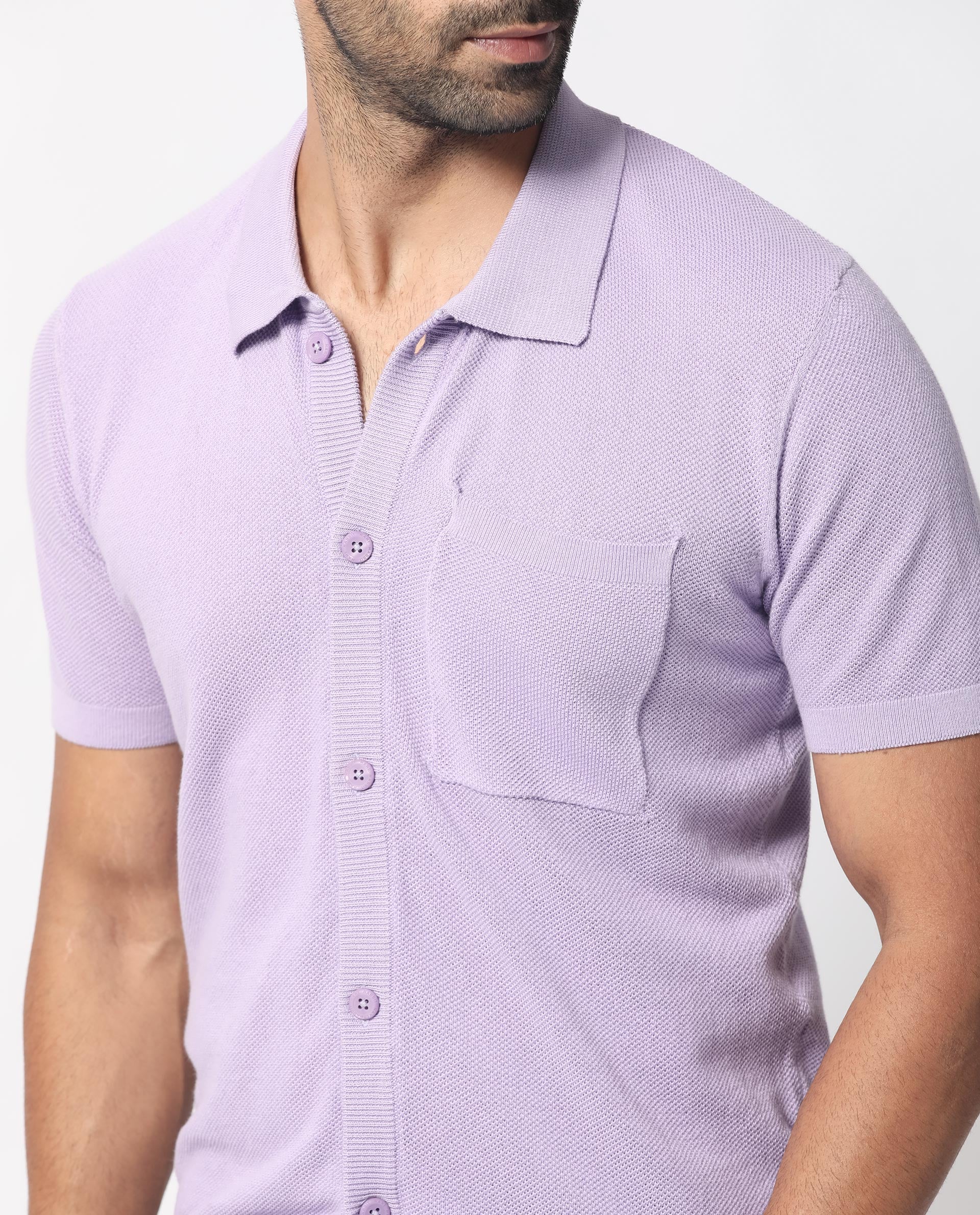 Rare Rabbit Men's Boise Ss Pastel Purple Cotton Plain Regular Fit Half Sleeve Collared Shirt - Image 5