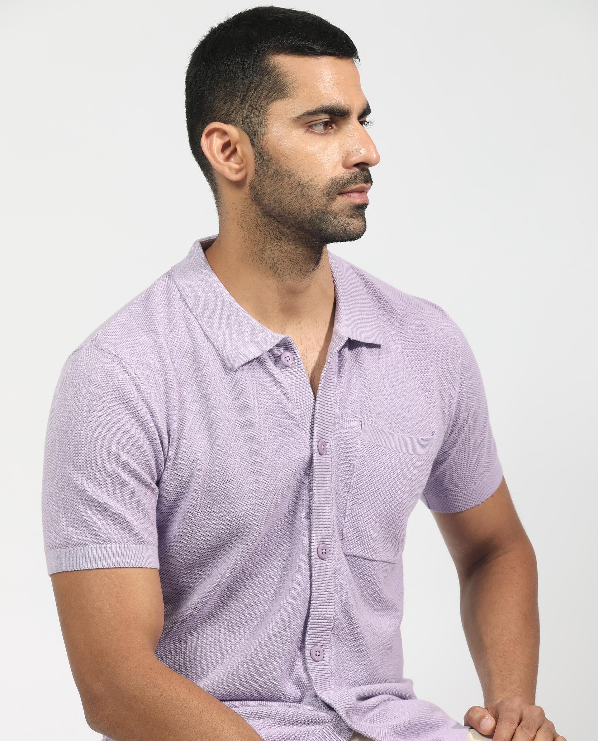 Rare Rabbit Men's Boise Ss Pastel Purple Cotton Plain Regular Fit Half Sleeve Collared Shirt - Image 6