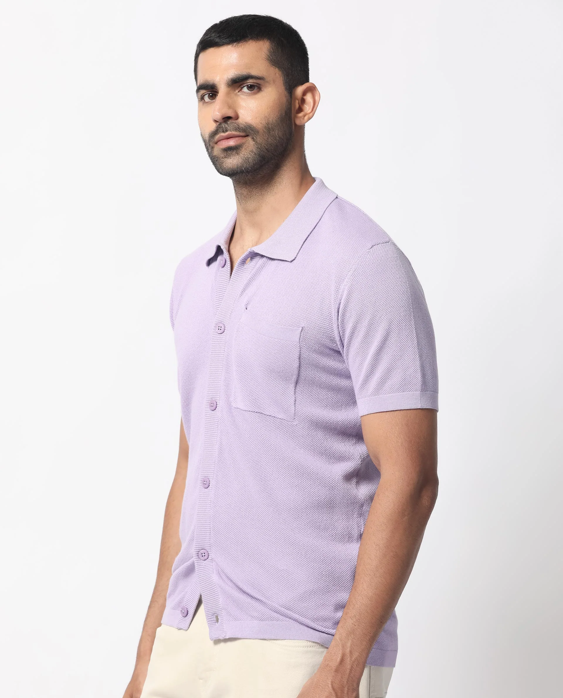 Rare Rabbit Men's Boise Ss Pastel Purple Cotton Plain Regular Fit Half Sleeve Collared Shirt - Image 7