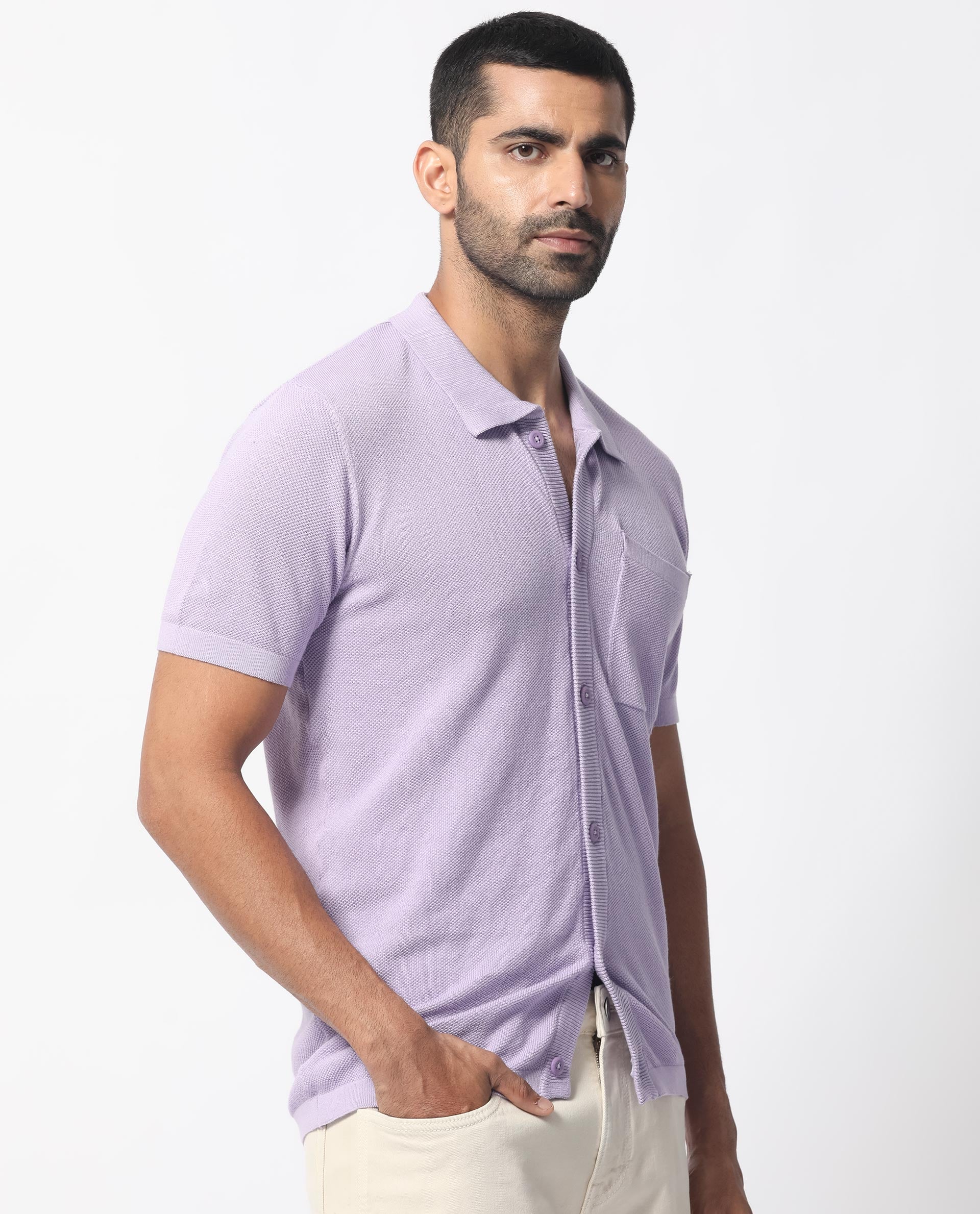 Rare Rabbit Men's Boise Ss Pastel Purple Cotton Plain Regular Fit Half Sleeve Collared Shirt - Image 8
