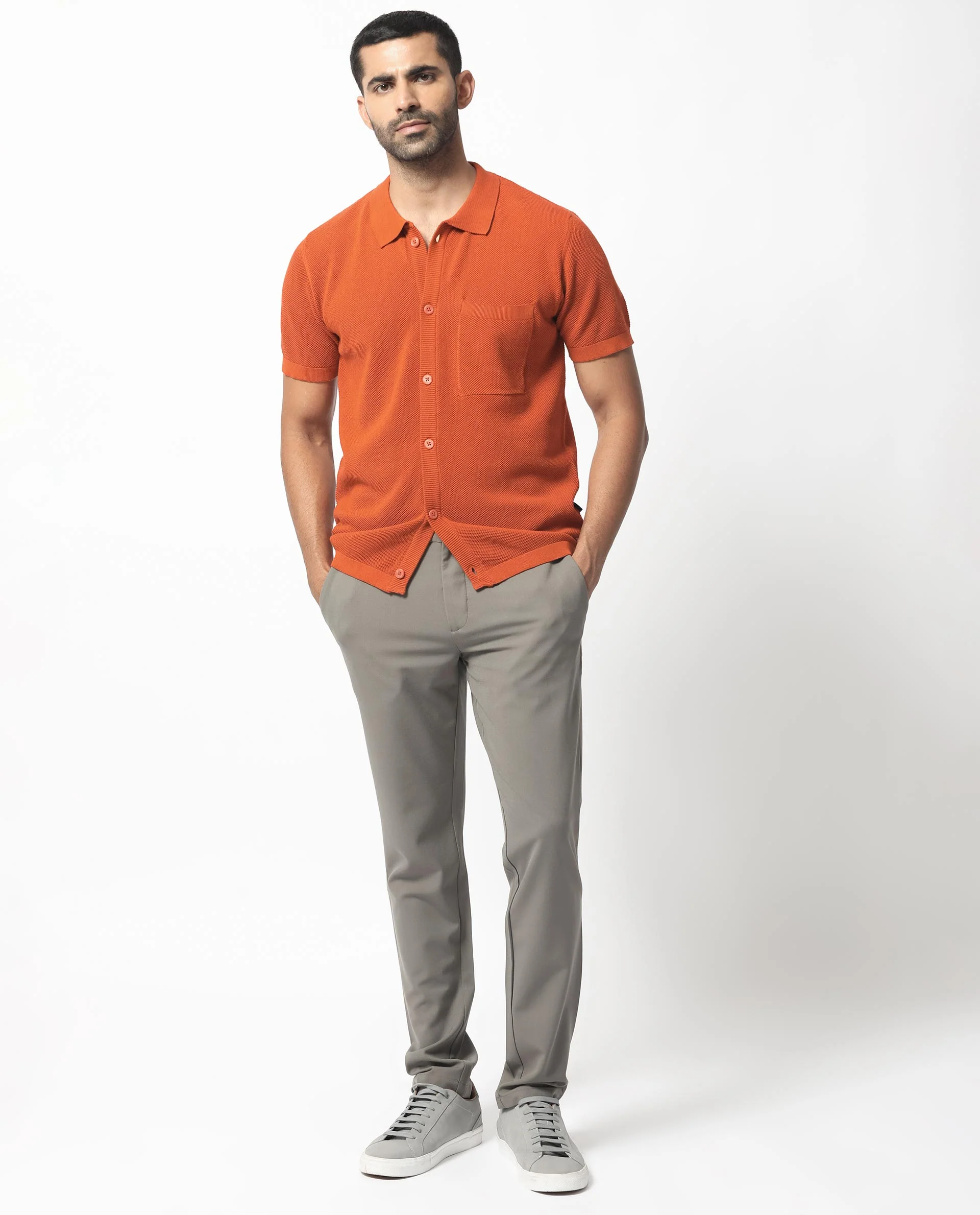Rare Rabbit Men's Boise Ss Rust Cotton Plain Regular Fit Half Sleeve Collared Shirt - Image 2