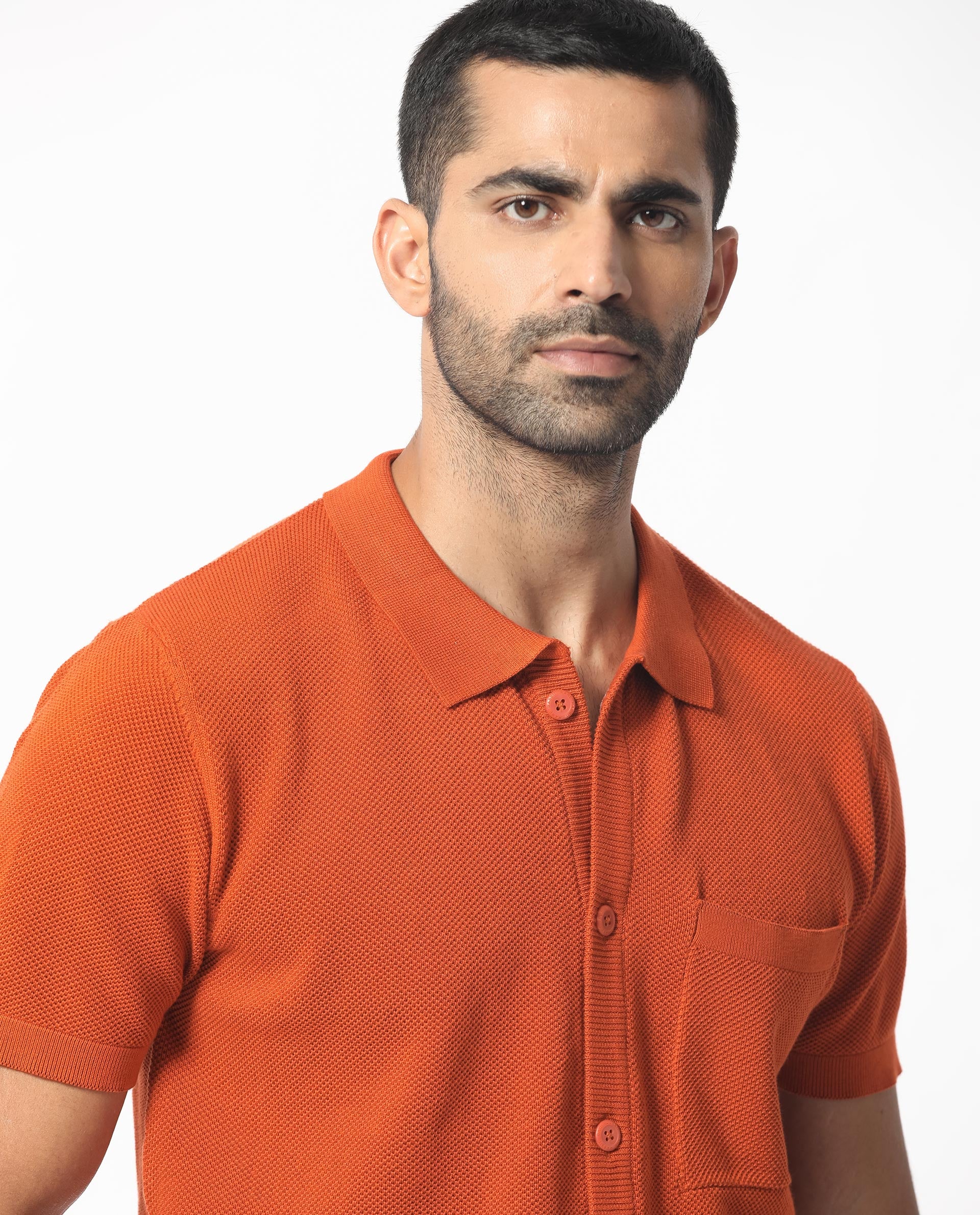 Rare Rabbit Men's Boise Ss Rust Cotton Plain Regular Fit Half Sleeve Collared Shirt - Image 4