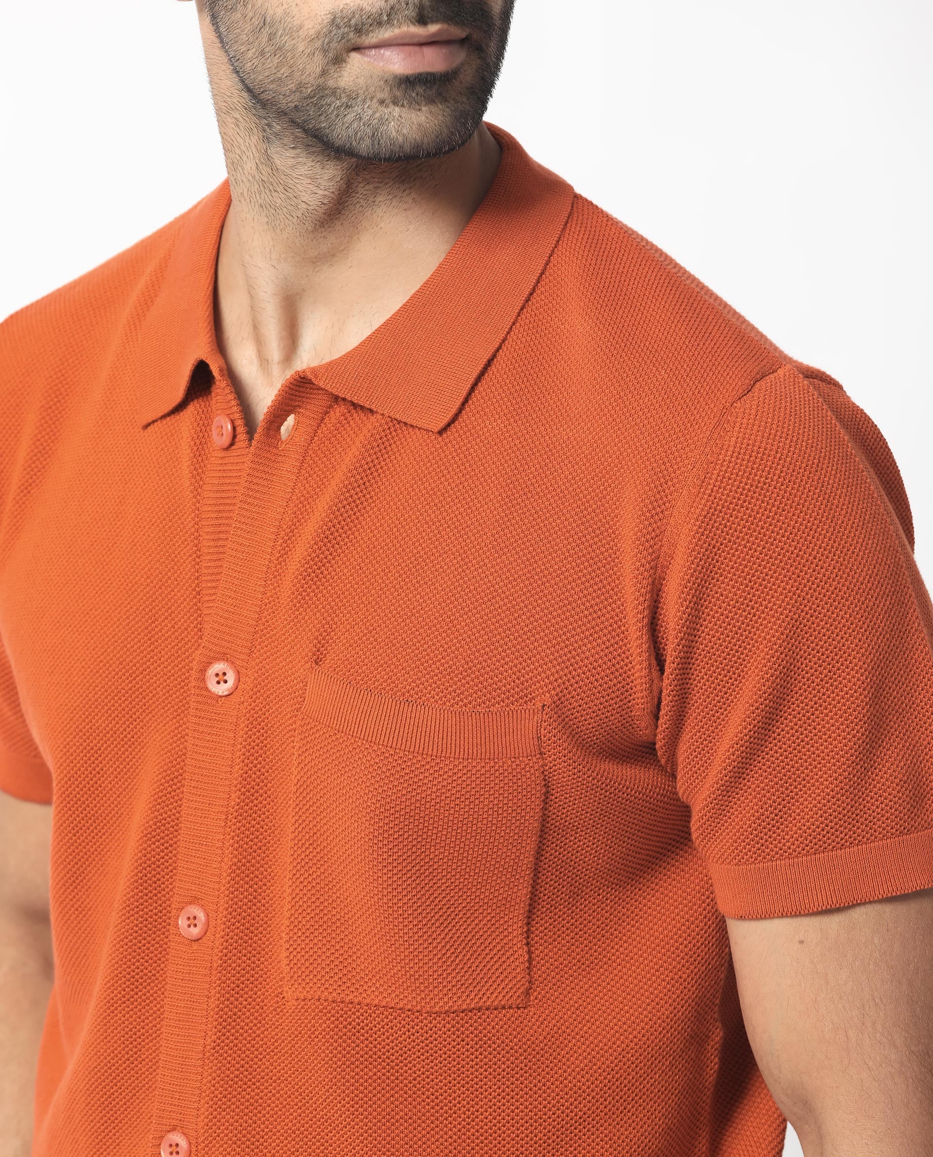 Rare Rabbit Men's Boise Ss Rust Cotton Plain Regular Fit Half Sleeve Collared Shirt - Image 5