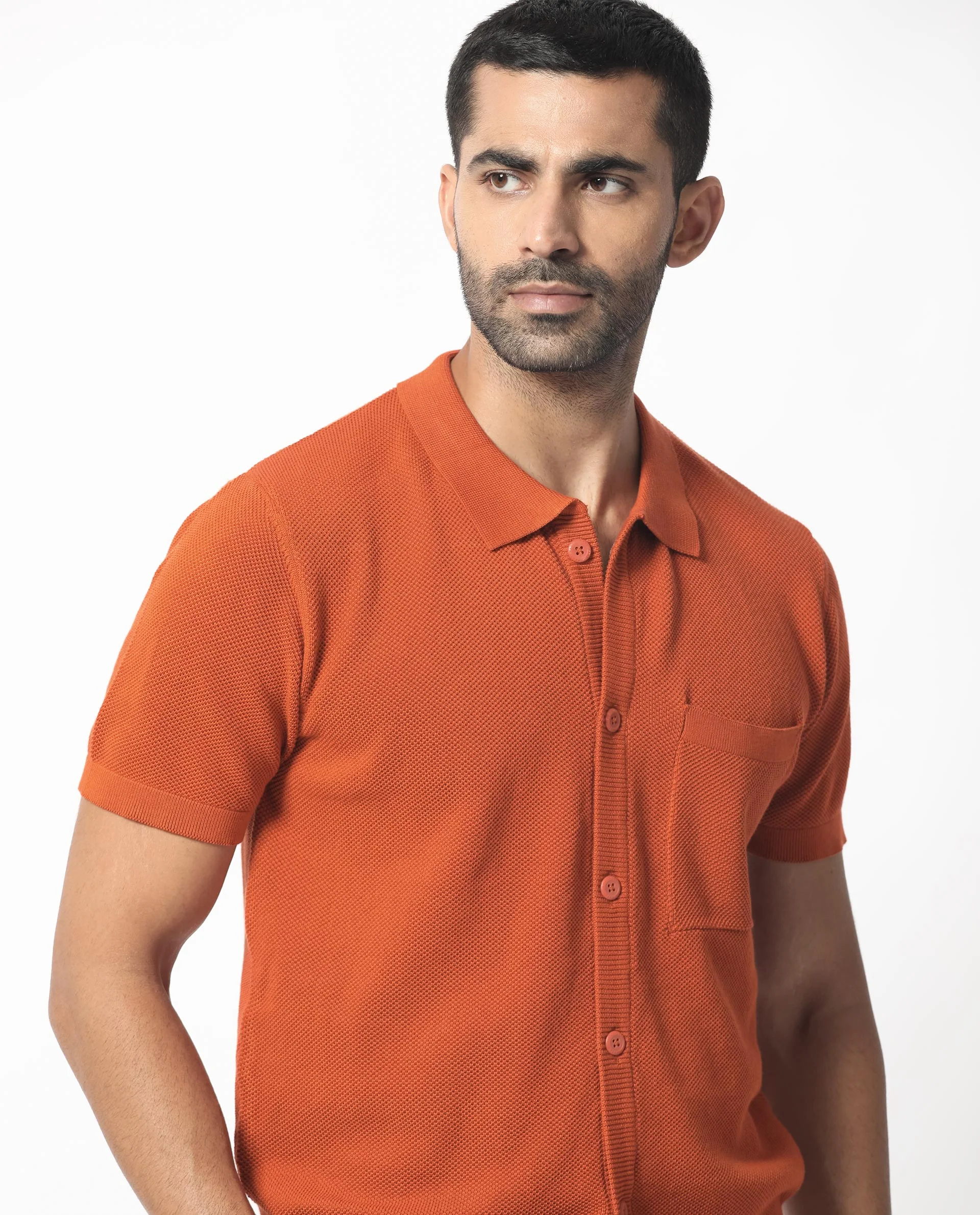 Rare Rabbit Men's Boise Ss Rust Cotton Plain Regular Fit Half Sleeve Collared Shirt - Image 8