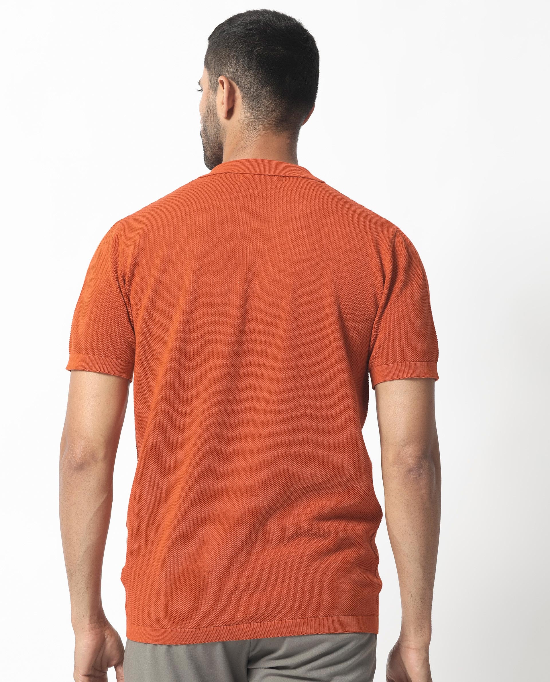 Rare Rabbit Men's Boise Ss Rust Cotton Plain Regular Fit Half Sleeve Collared Shirt - Image 9