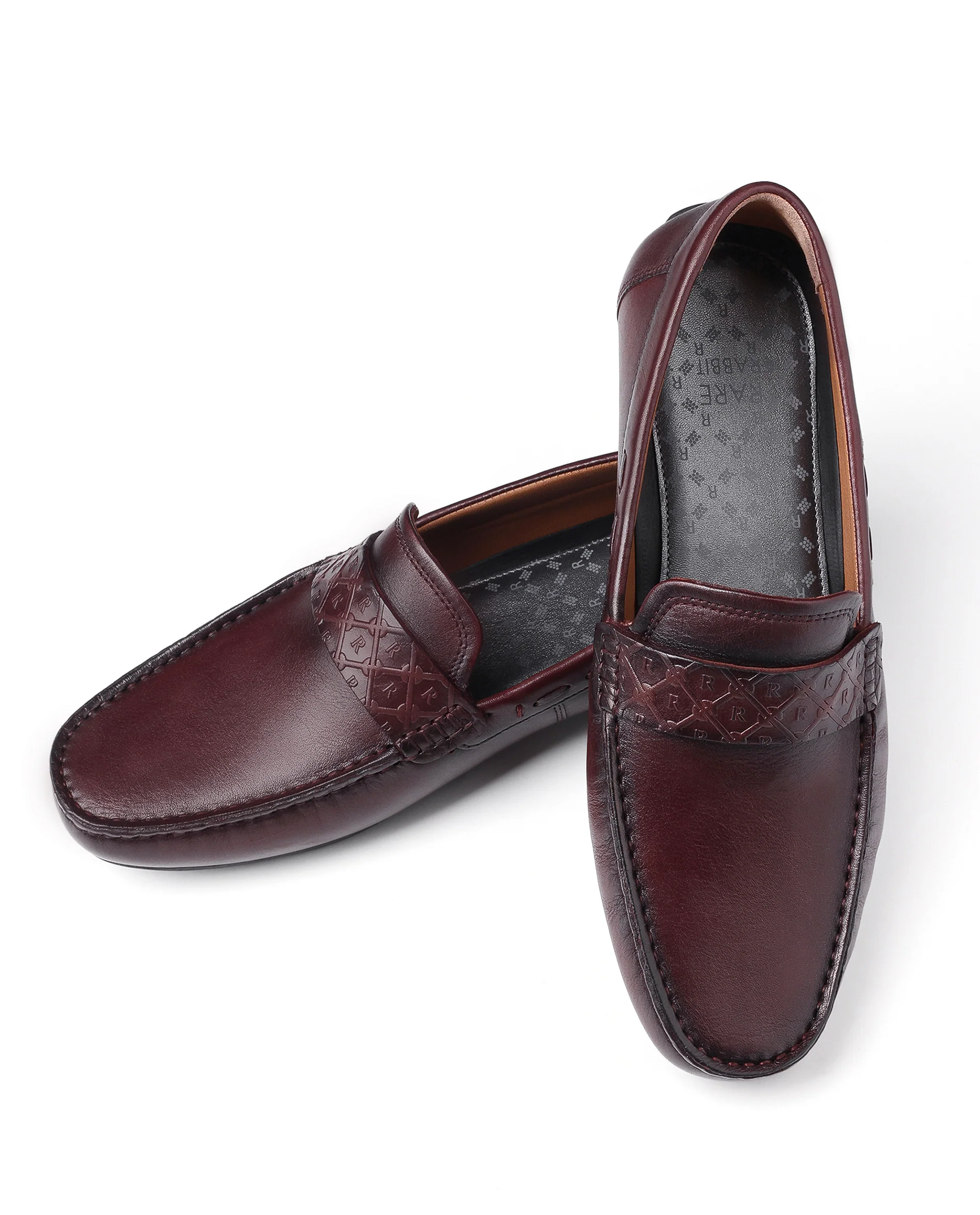 Rare Rabbit Men's Bold Burgundy Slip-On Monotone Genuine Leather Driver Moccasin - Image 3