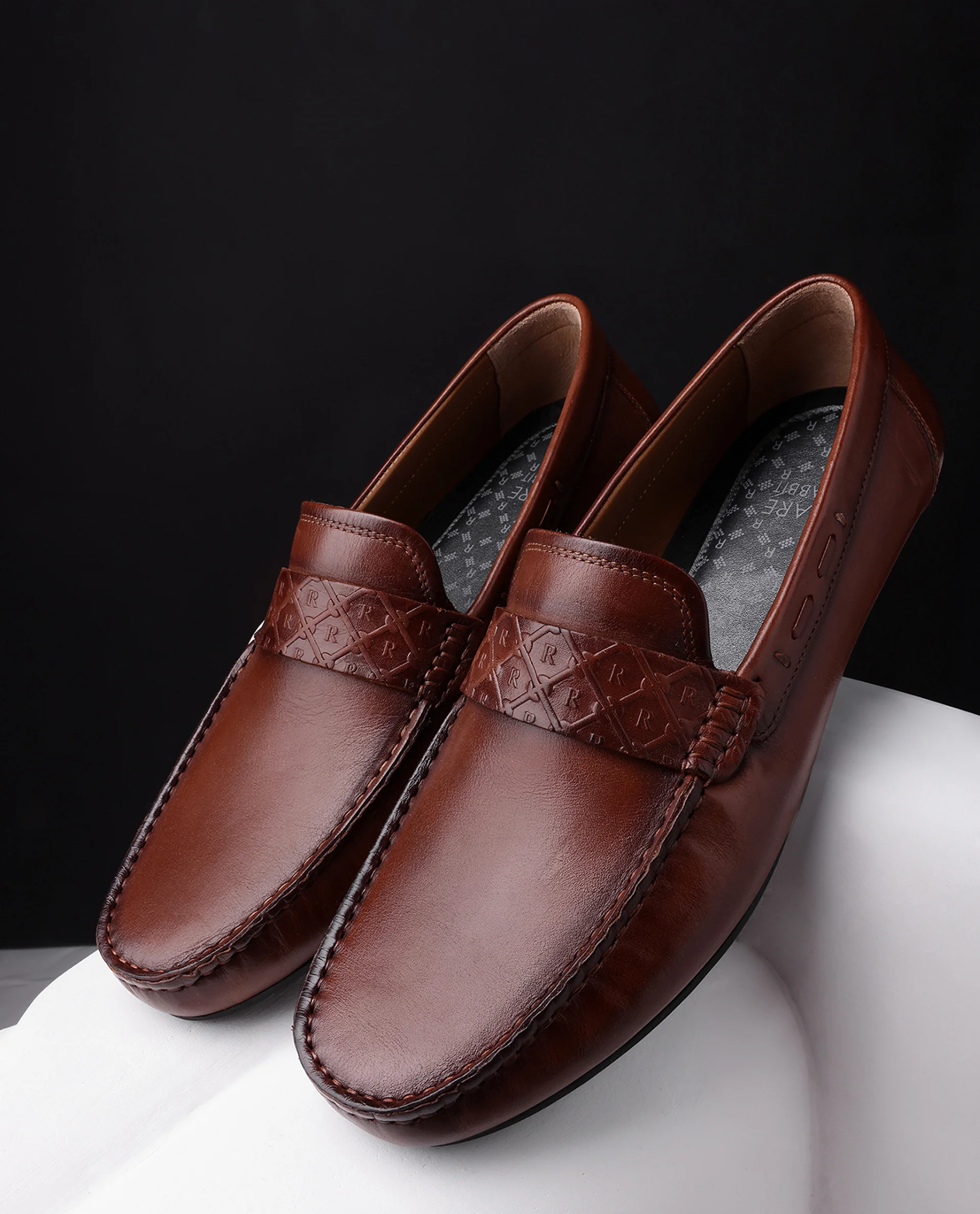 Rare Rabbit Men's Bold Tan Slip-On Monotone Genuine Leather Driver Moccasin - Image 2