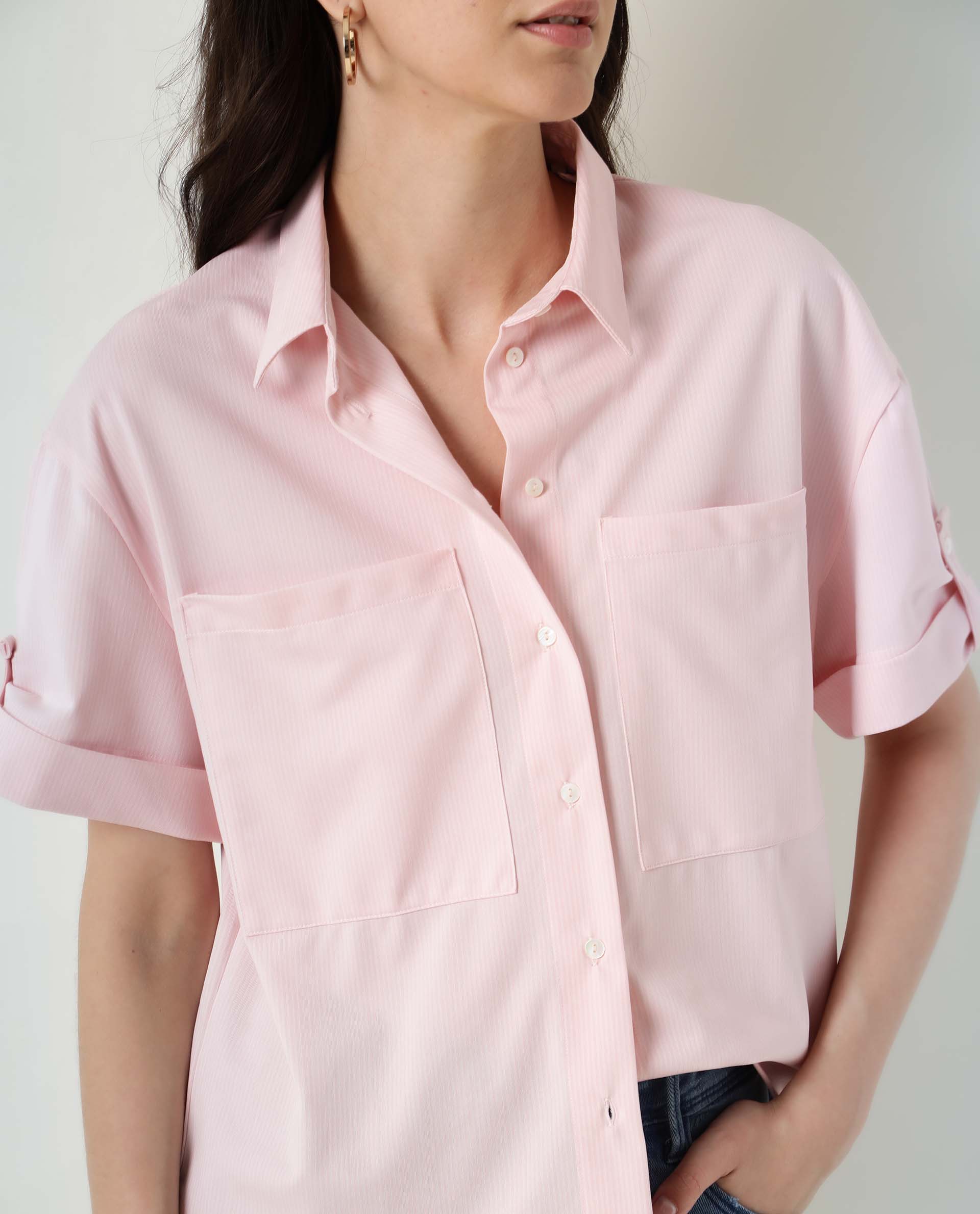 Rareism Women's Bolero Pink Spread Collar Plain Regular Fit Top - Image 2