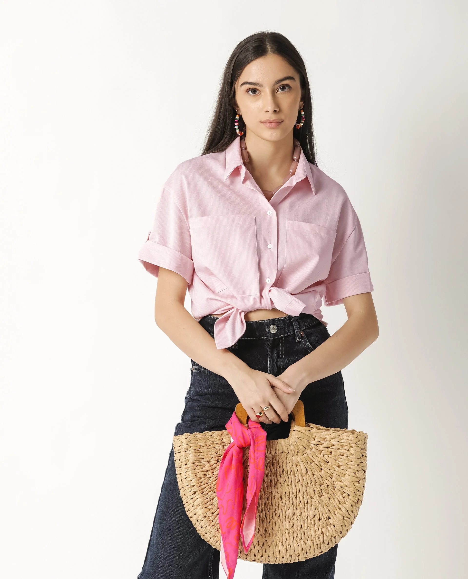 Rareism Women's Bolero Pink Spread Collar Plain Regular Fit Top - Image 5