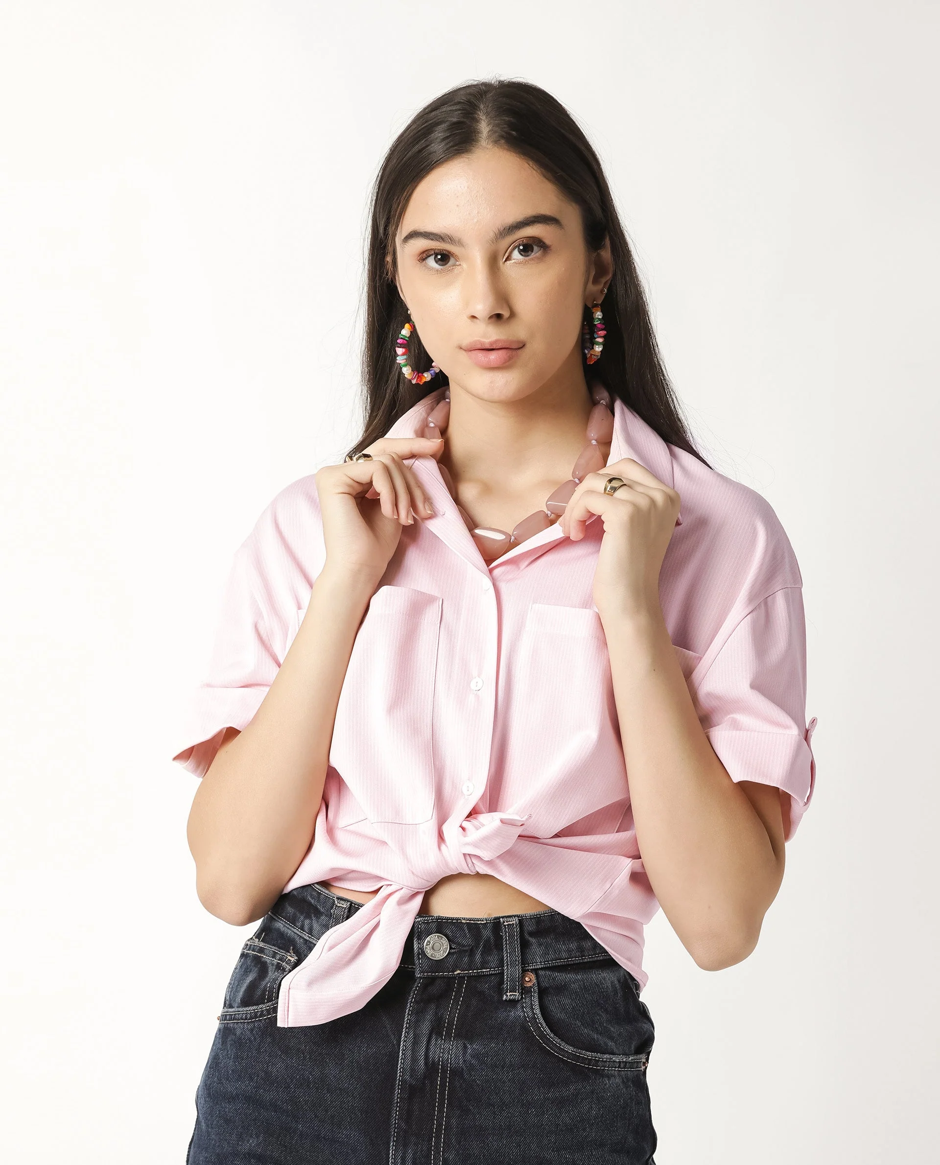 Rareism Women's Bolero Pink Spread Collar Plain Regular Fit Top - Image 6