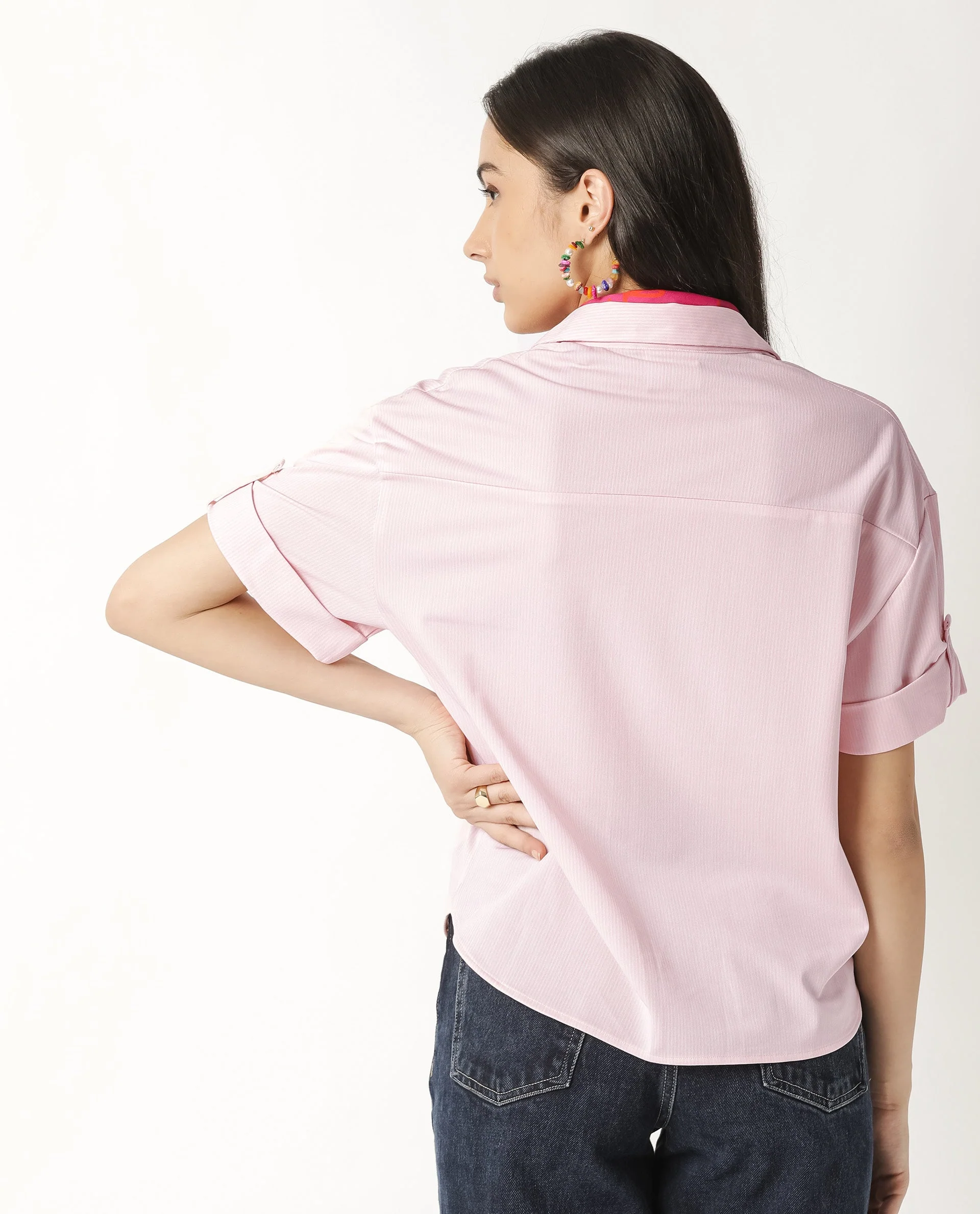 Rareism Women's Bolero Pink Spread Collar Plain Regular Fit Top - Image 7