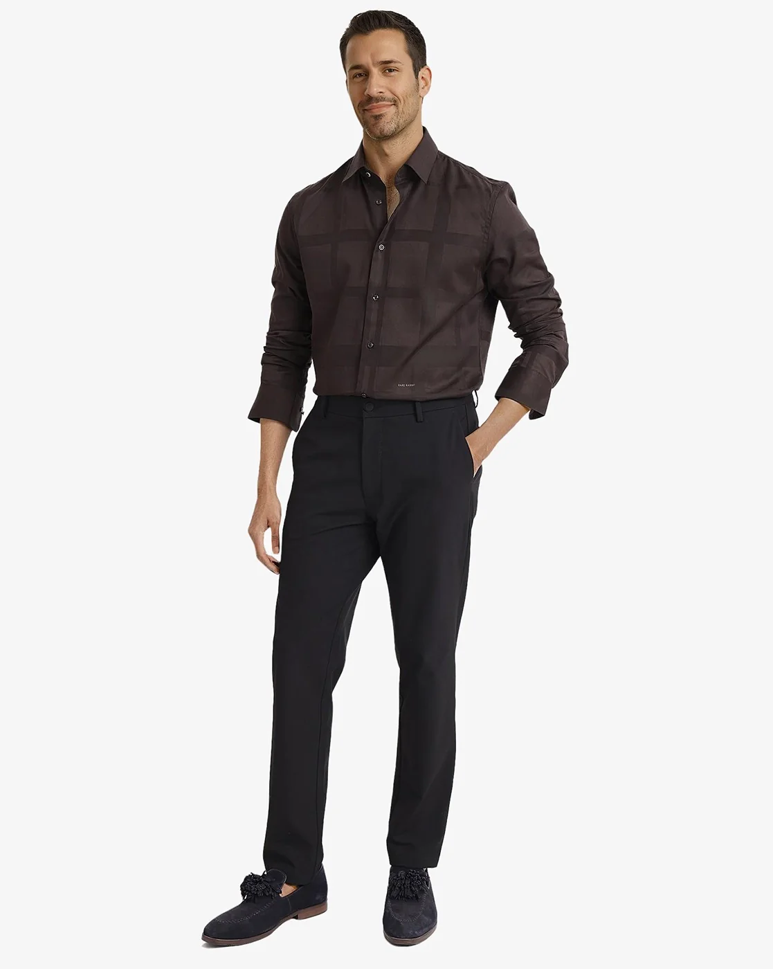 Rare Rabbit Men's Bolin Dark Brown Cotton Striped Print Regular Fit Full Sleeve Collared Shirt - Image 2