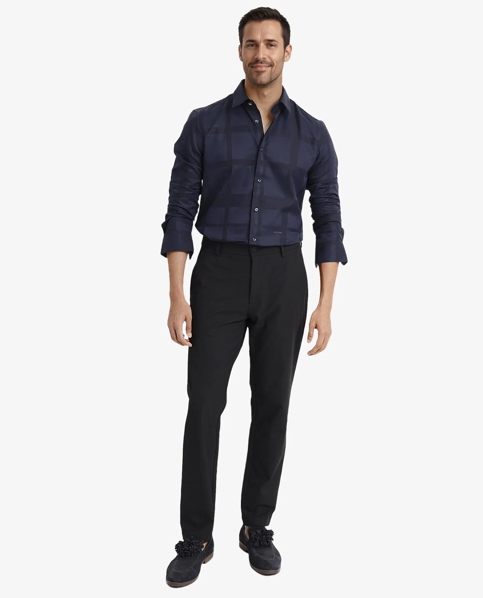 Rare Rabbit Men's Bolin Dark Navy Cotton Striped Print Regular Fit Full Sleeve Collared Shirt - Image 2