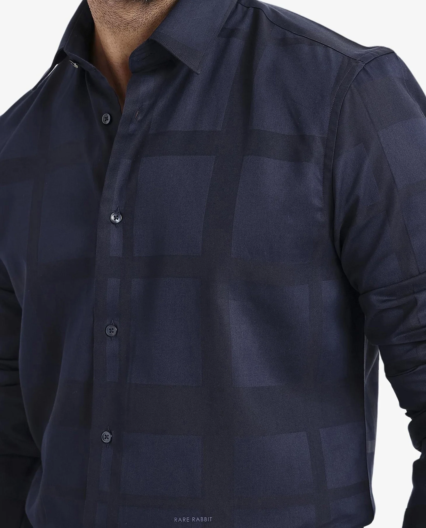 Rare Rabbit Men's Bolin Dark Navy Cotton Striped Print Regular Fit Full Sleeve Collared Shirt - Image 3