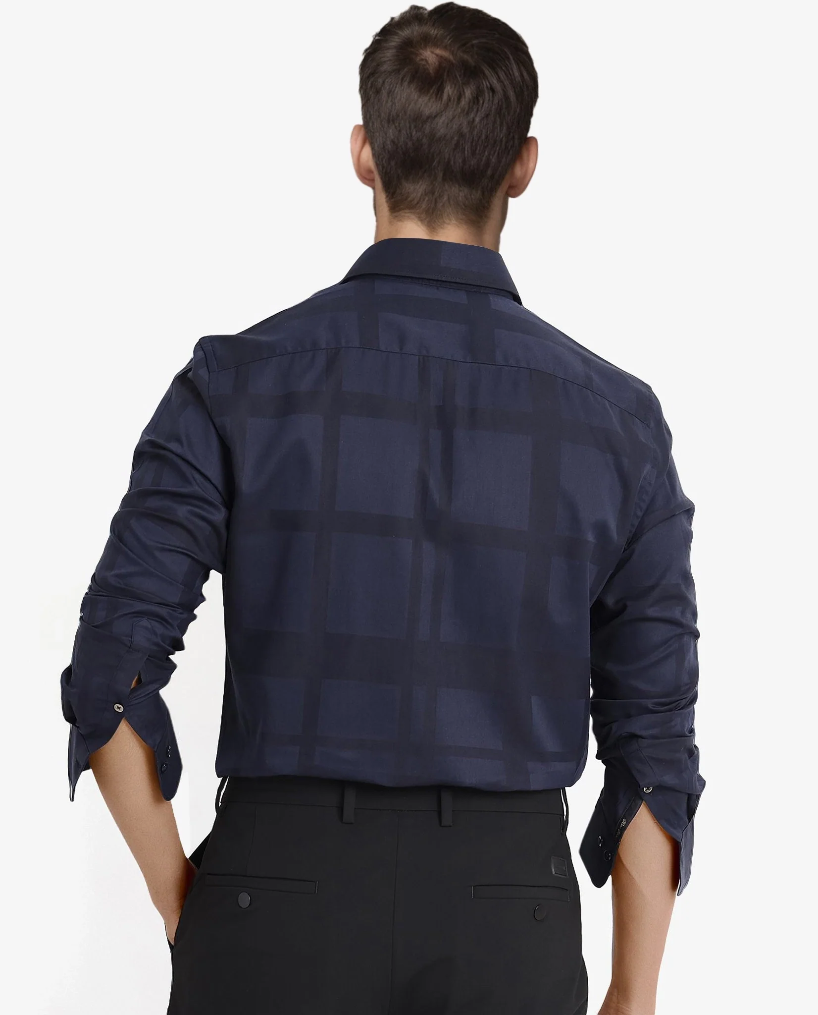 Rare Rabbit Men's Bolin Dark Navy Cotton Striped Print Regular Fit Full Sleeve Collared Shirt - Image 4