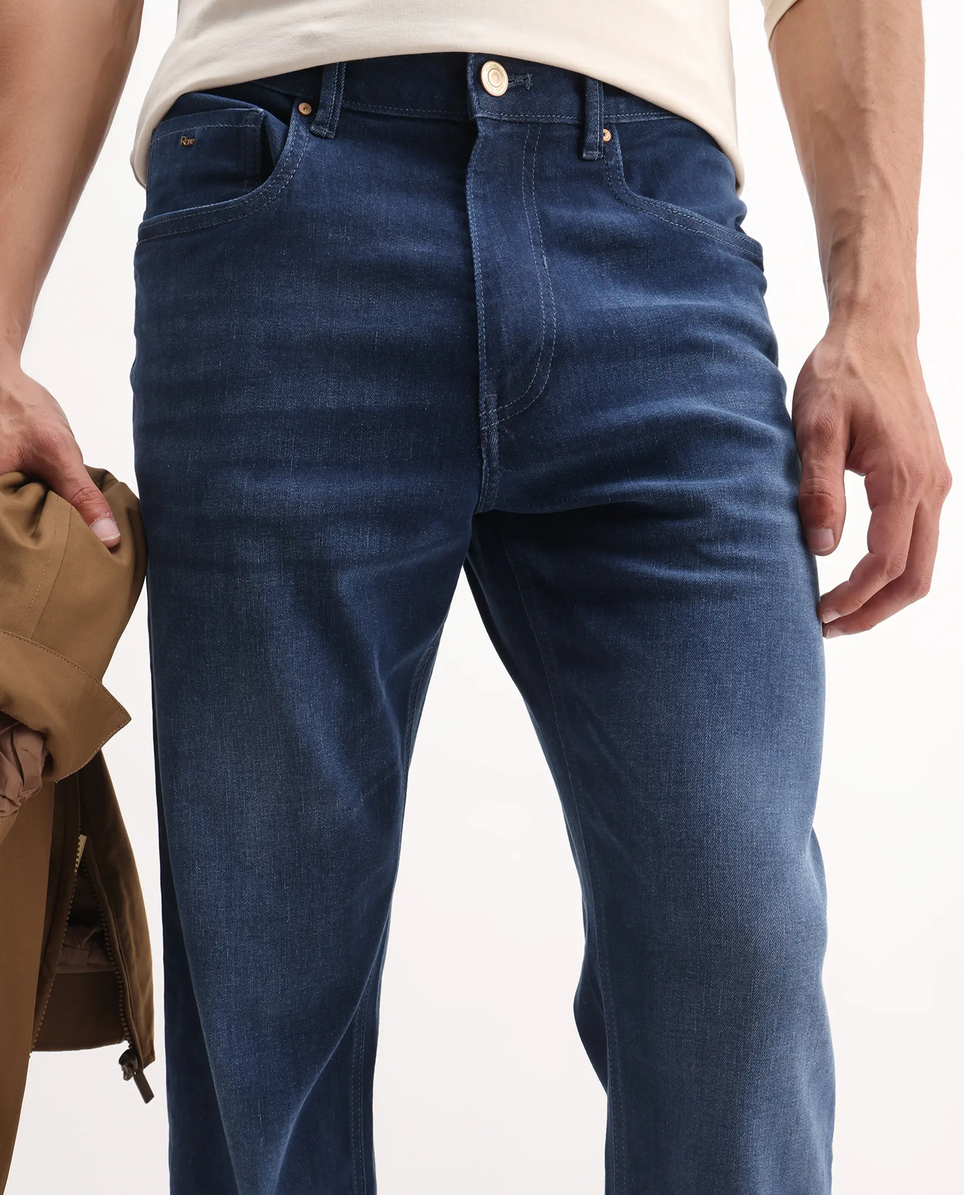 Rare Rabbit Men's Bolt Blue Cotton Blend Plain Morris Regular Fit Jeans - Image 2
