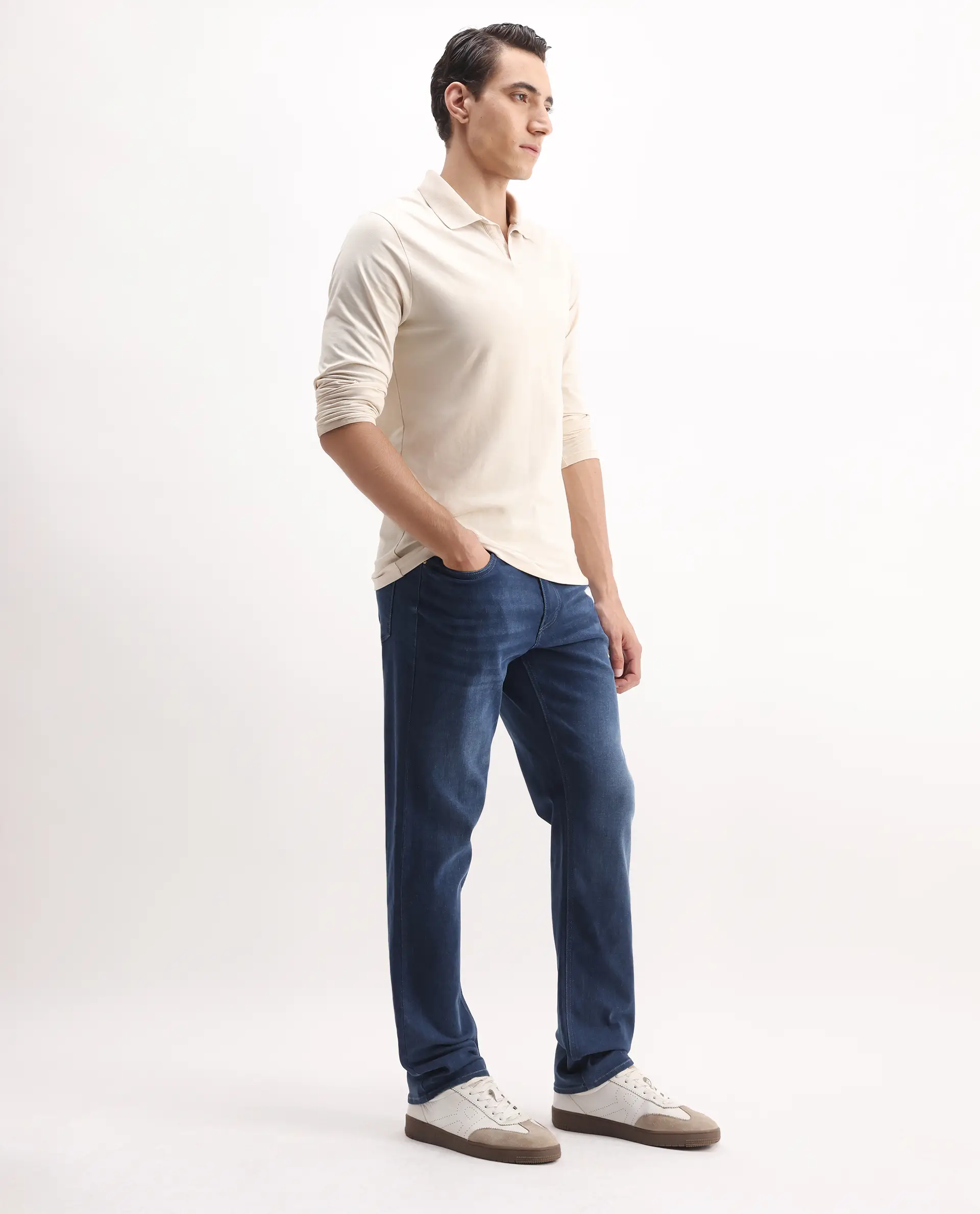 Rare Rabbit Men's Bolt Blue Cotton Blend Plain Morris Regular Fit Jeans - Image 4
