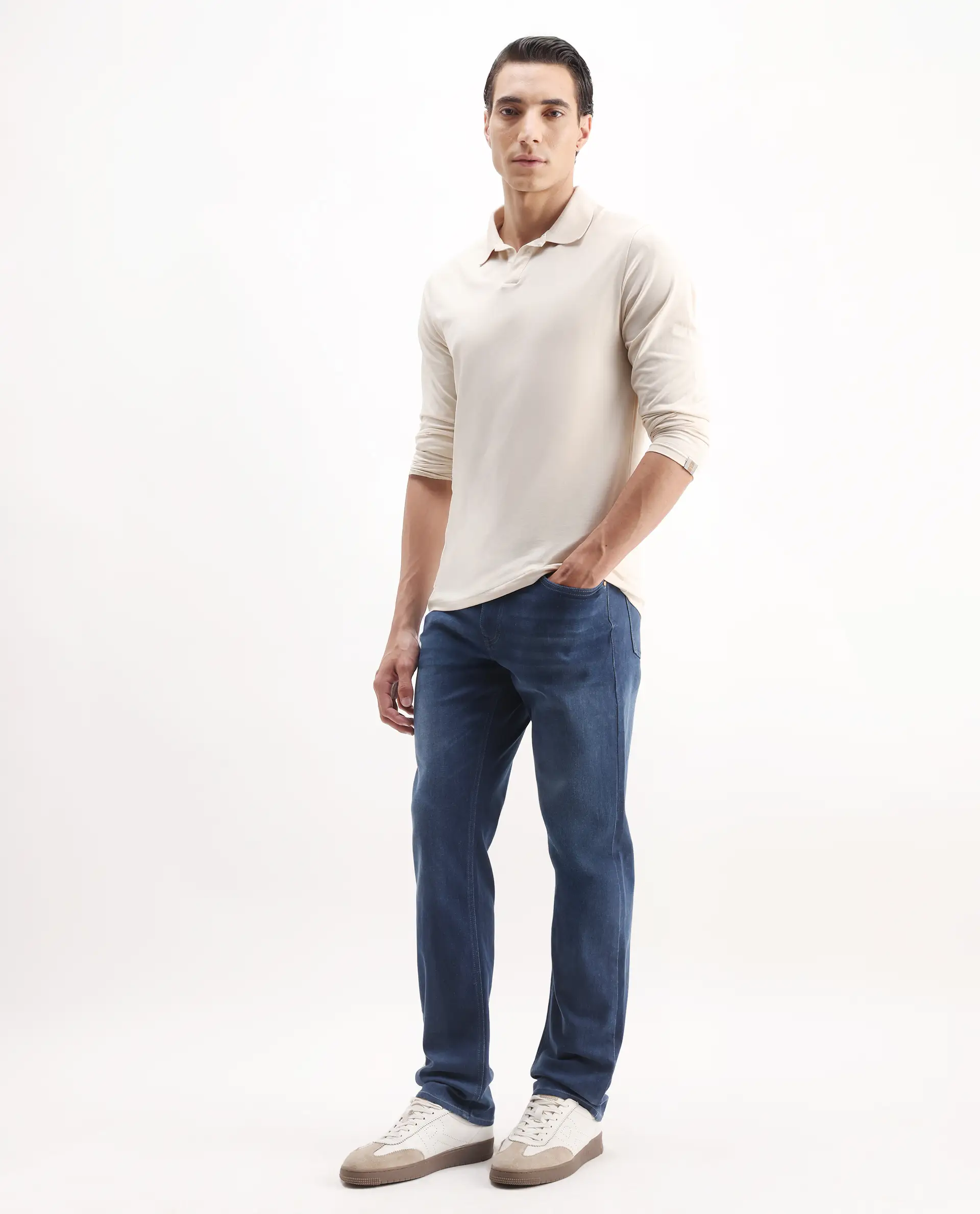 Rare Rabbit Men's Bolt Blue Cotton Blend Plain Morris Regular Fit Jeans - Image 5