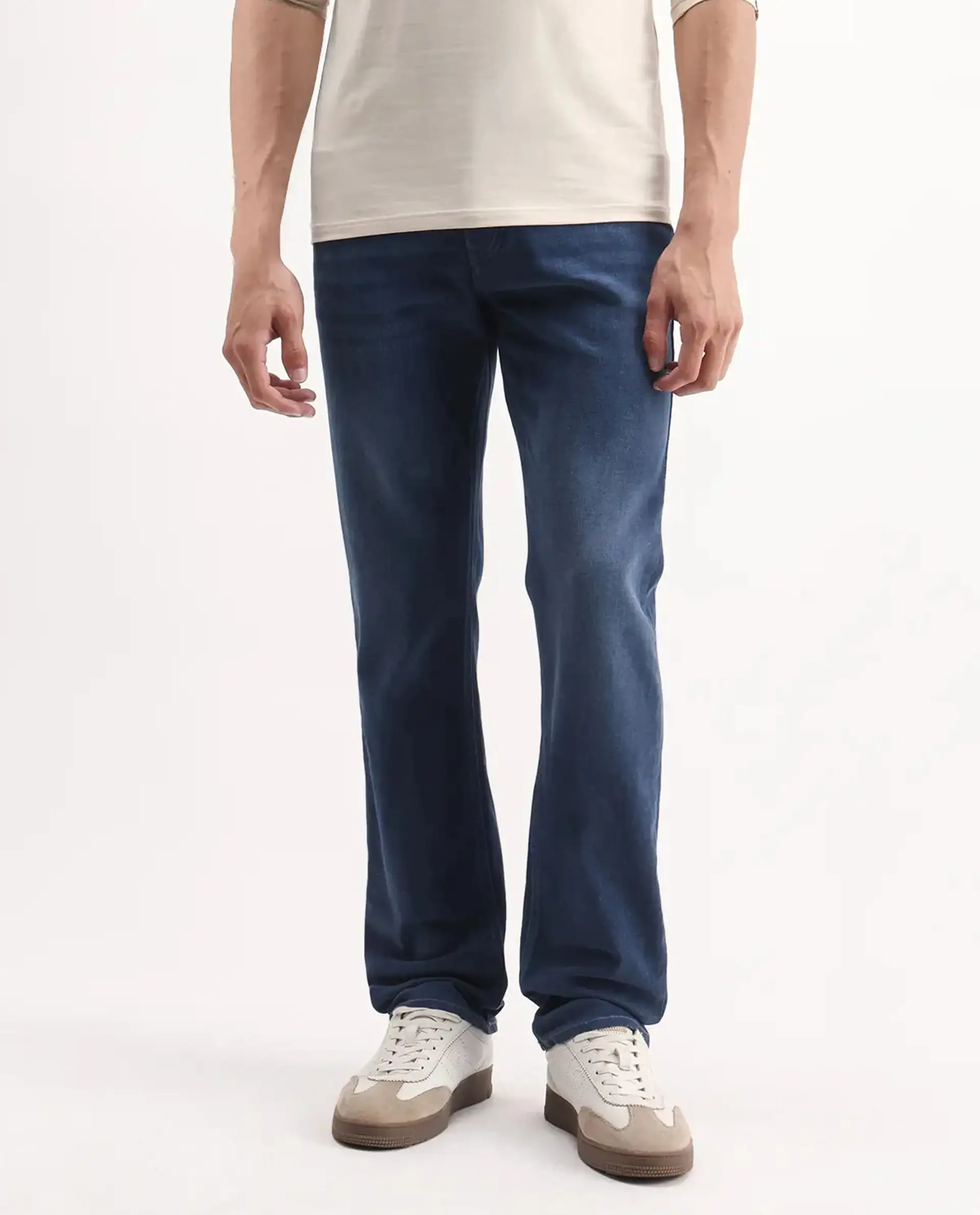 Rare Rabbit Men's Bolt Blue Cotton Blend Plain Morris Regular Fit Jeans - Image 7