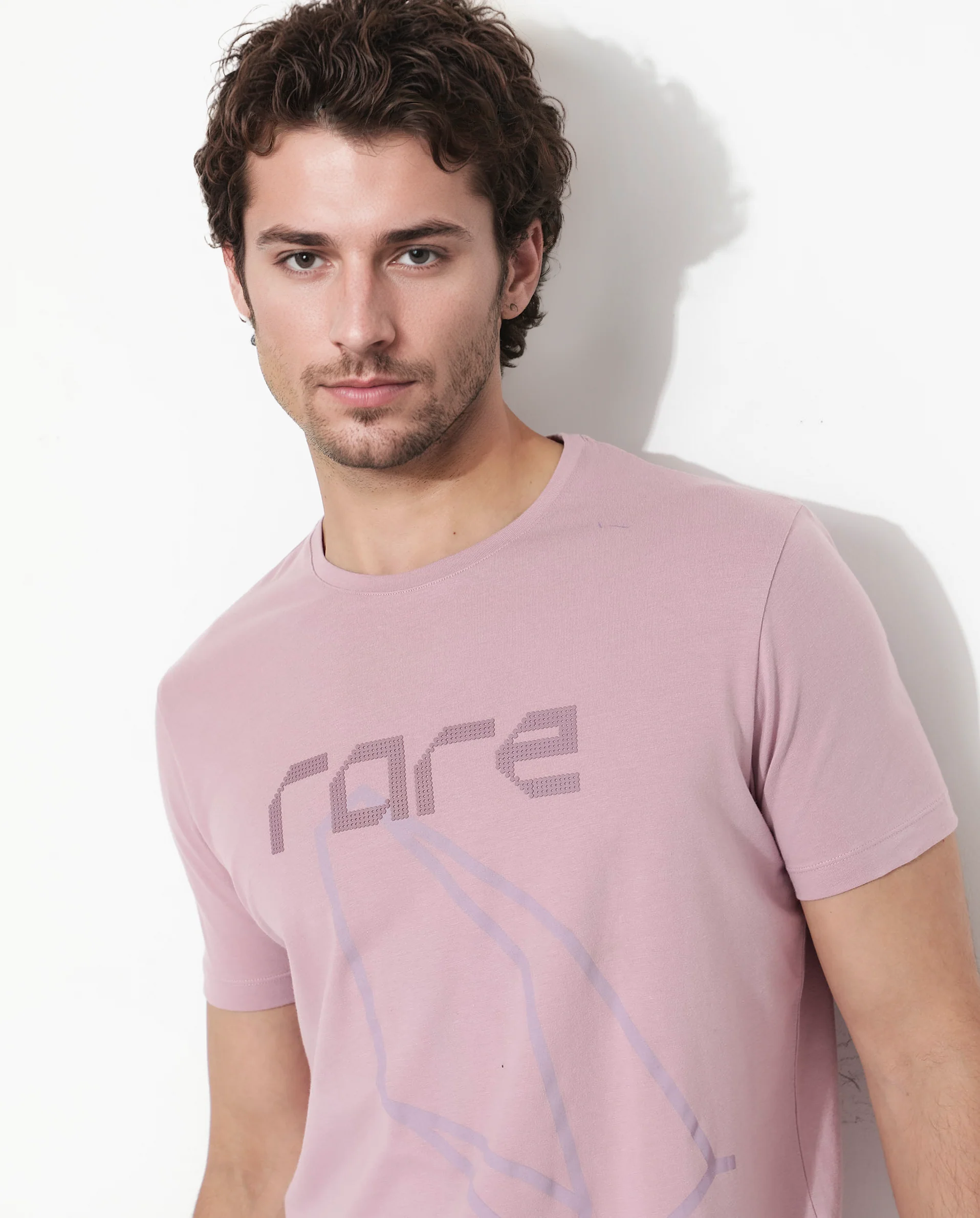 Rare Rabbit Articale Mens Bolt Dusky Pink Cotton Lycra Fabric Short Sleeve Crew Neck Regular Fit Graphic Print T-Shirt - Image 4
