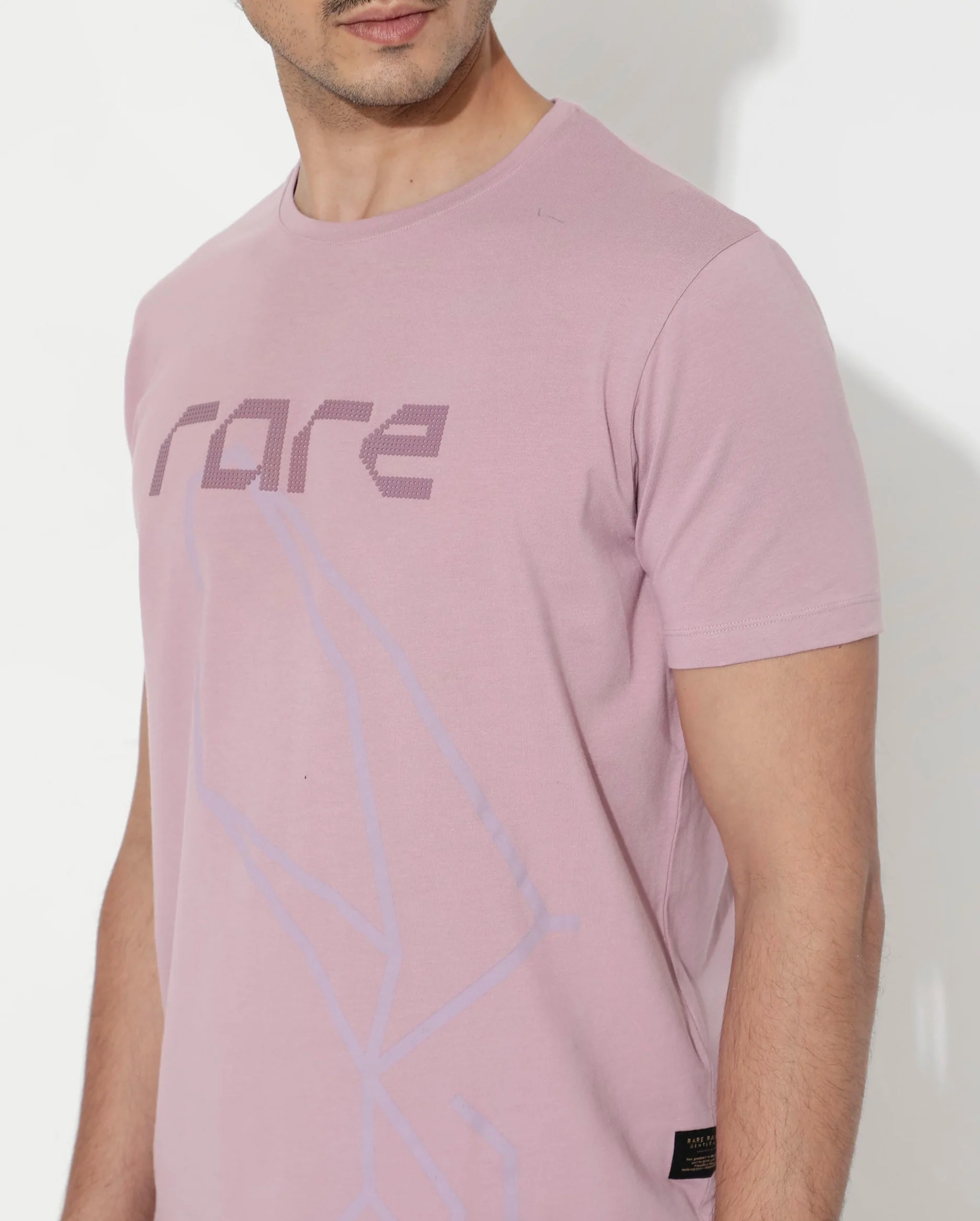 Rare Rabbit Articale Mens Bolt Dusky Pink Cotton Lycra Fabric Short Sleeve Crew Neck Regular Fit Graphic Print T-Shirt - Image 5