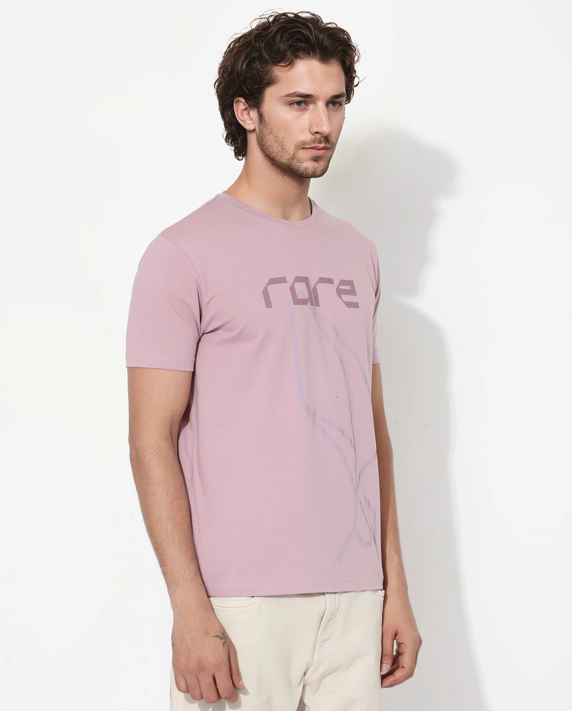 Rare Rabbit Articale Mens Bolt Dusky Pink Cotton Lycra Fabric Short Sleeve Crew Neck Regular Fit Graphic Print T-Shirt - Image 6