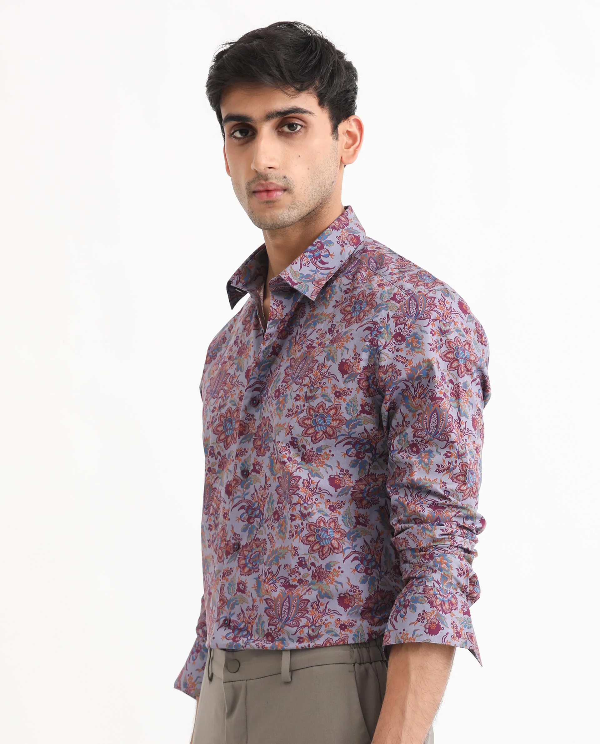 Rare Rabbit Men's Boltonn Purple Cotton Floral Print Regular Fit Full Sleeve Collared Shirt - Image 8