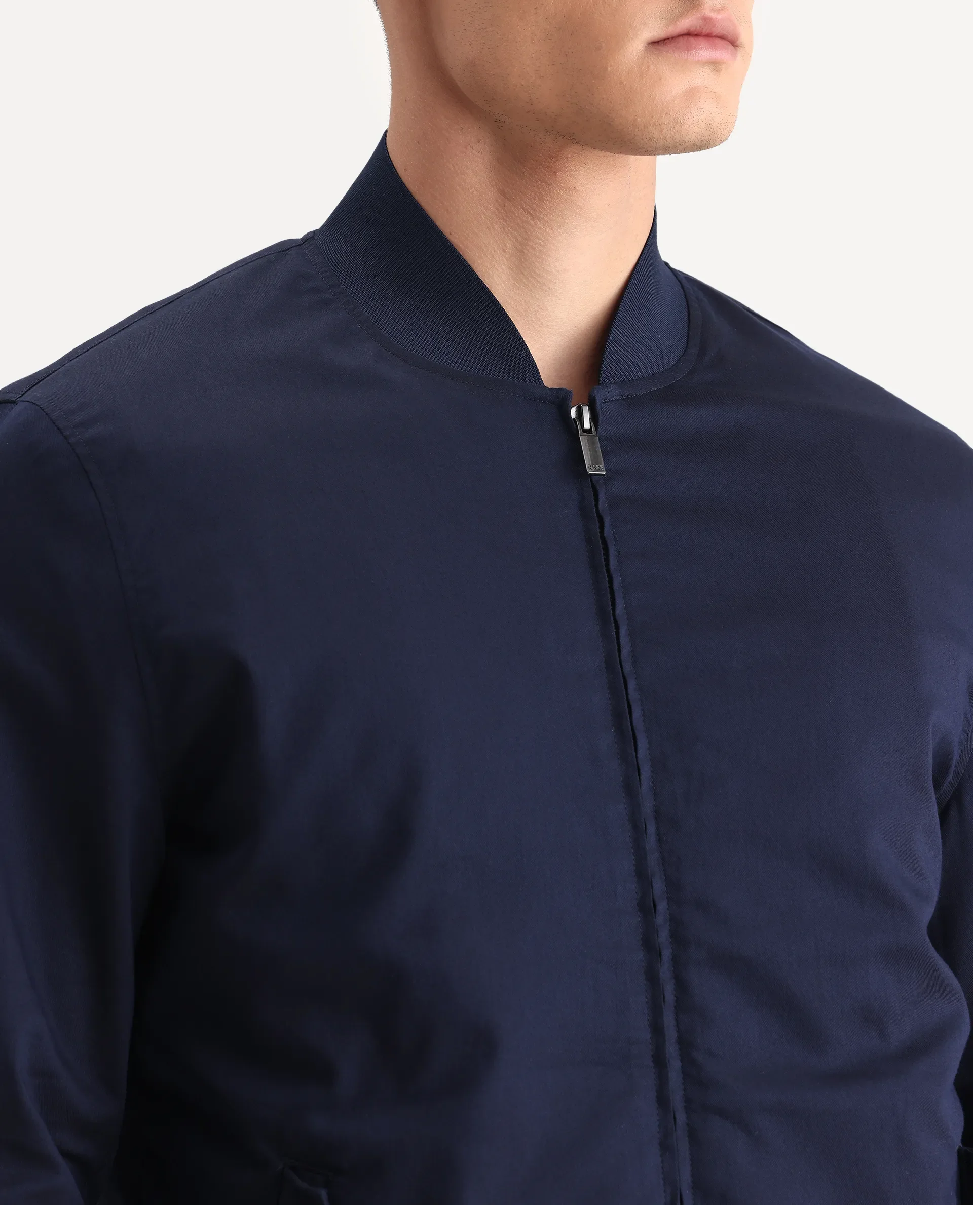 Rare Rabbit Men's Bom Navy Polyester Blend Fabric Ribbed Collar Regular Plain Jacket - Image 3