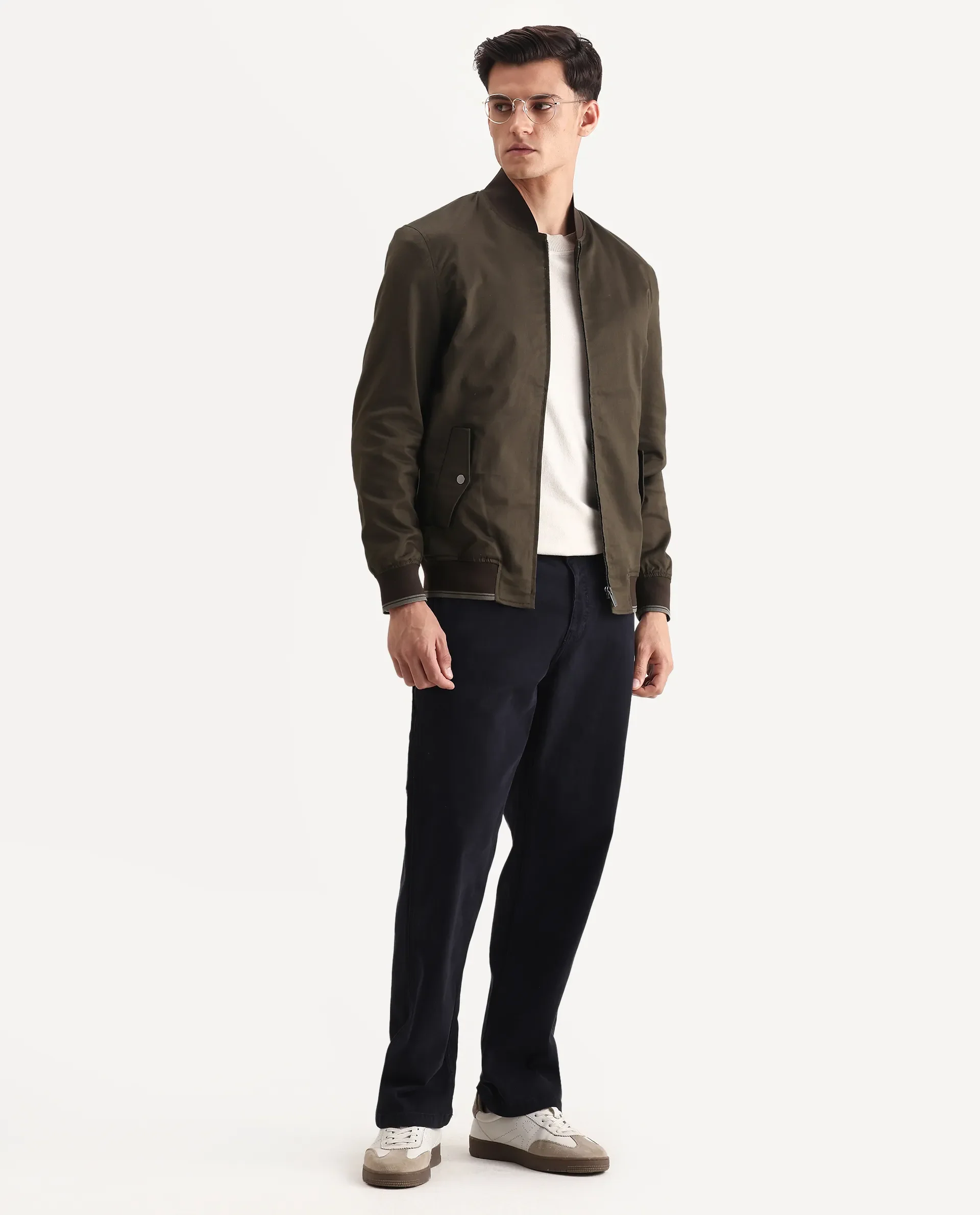 Rare Rabbit Men's Bom Olive Polyester Blend Fabric Ribbed Collar Regular Plain Jacket - Image 2