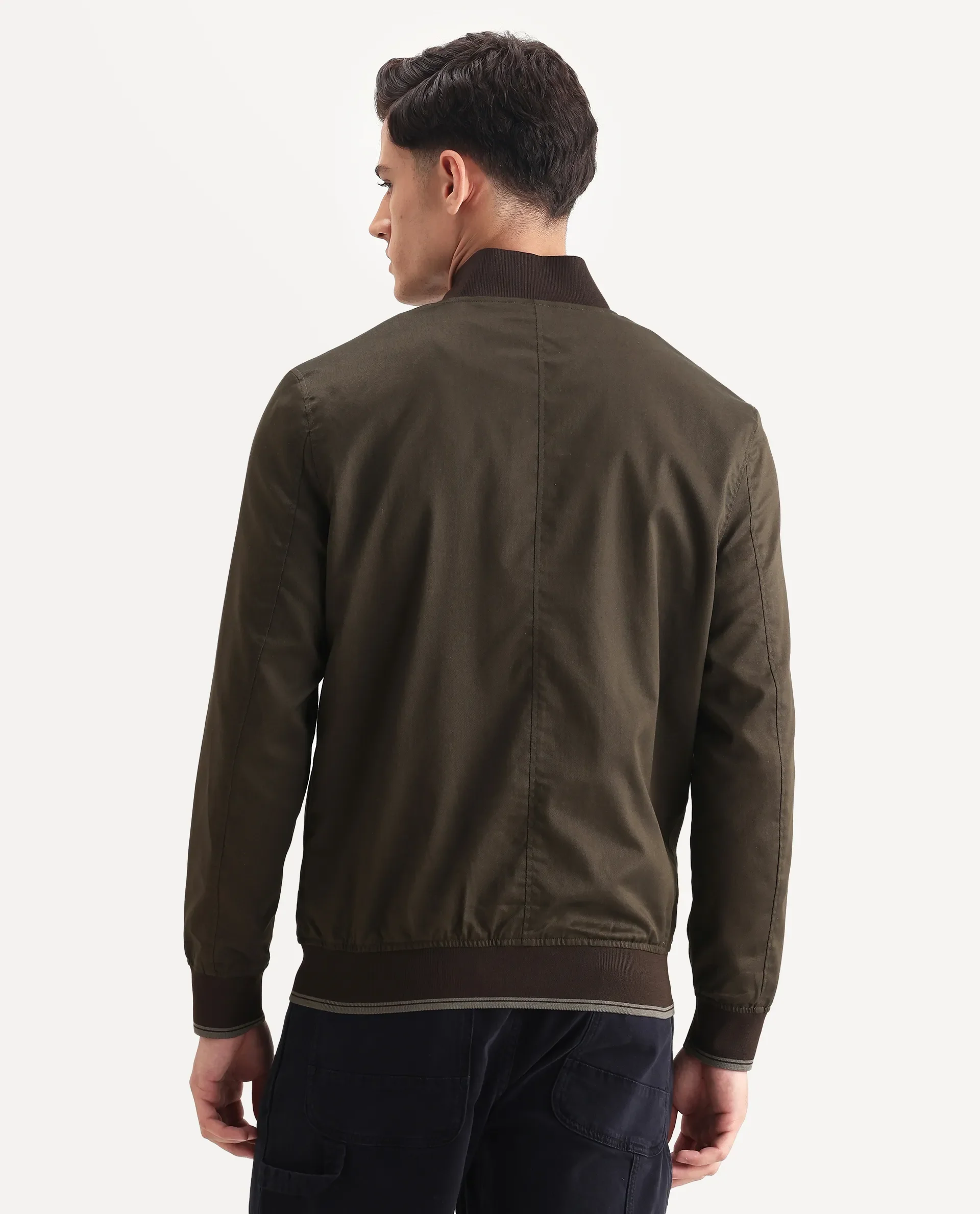 Rare Rabbit Men's Bom Olive Polyester Blend Fabric Ribbed Collar Regular Plain Jacket - Image 7