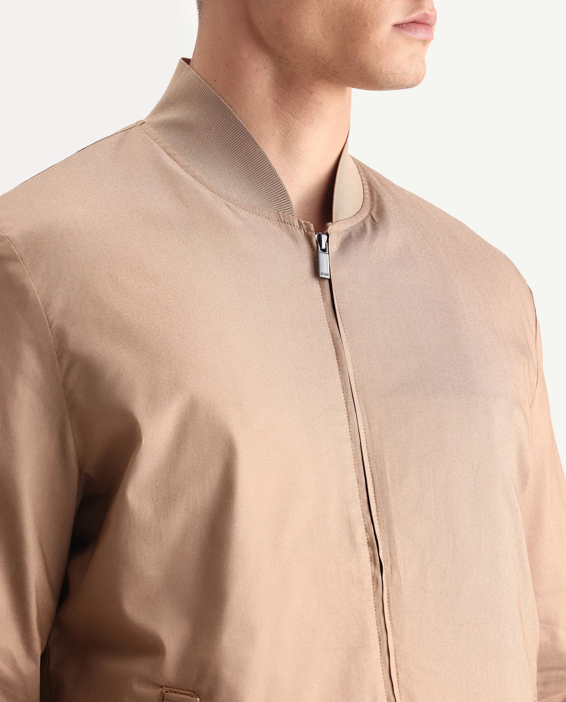 Rare Rabbit Men's Bom Tan Polyester Blend Fabric Ribbed Collar Regular Plain Jacket - Image 3