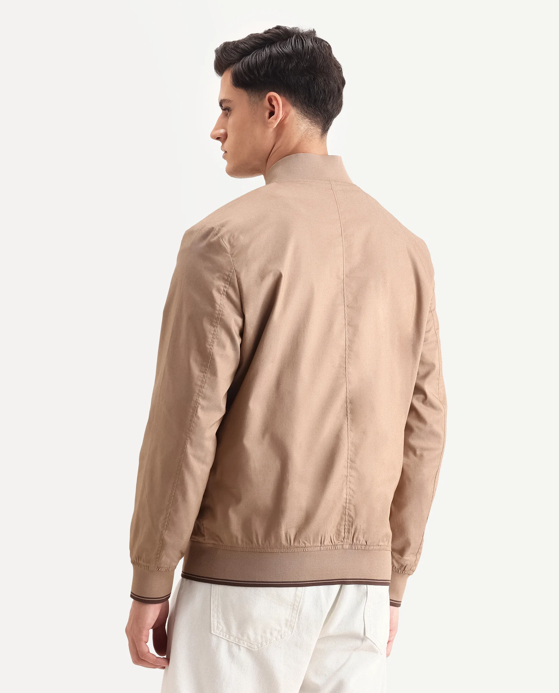 Rare Rabbit Men's Bom Tan Polyester Blend Fabric Ribbed Collar Regular Plain Jacket - Image 7