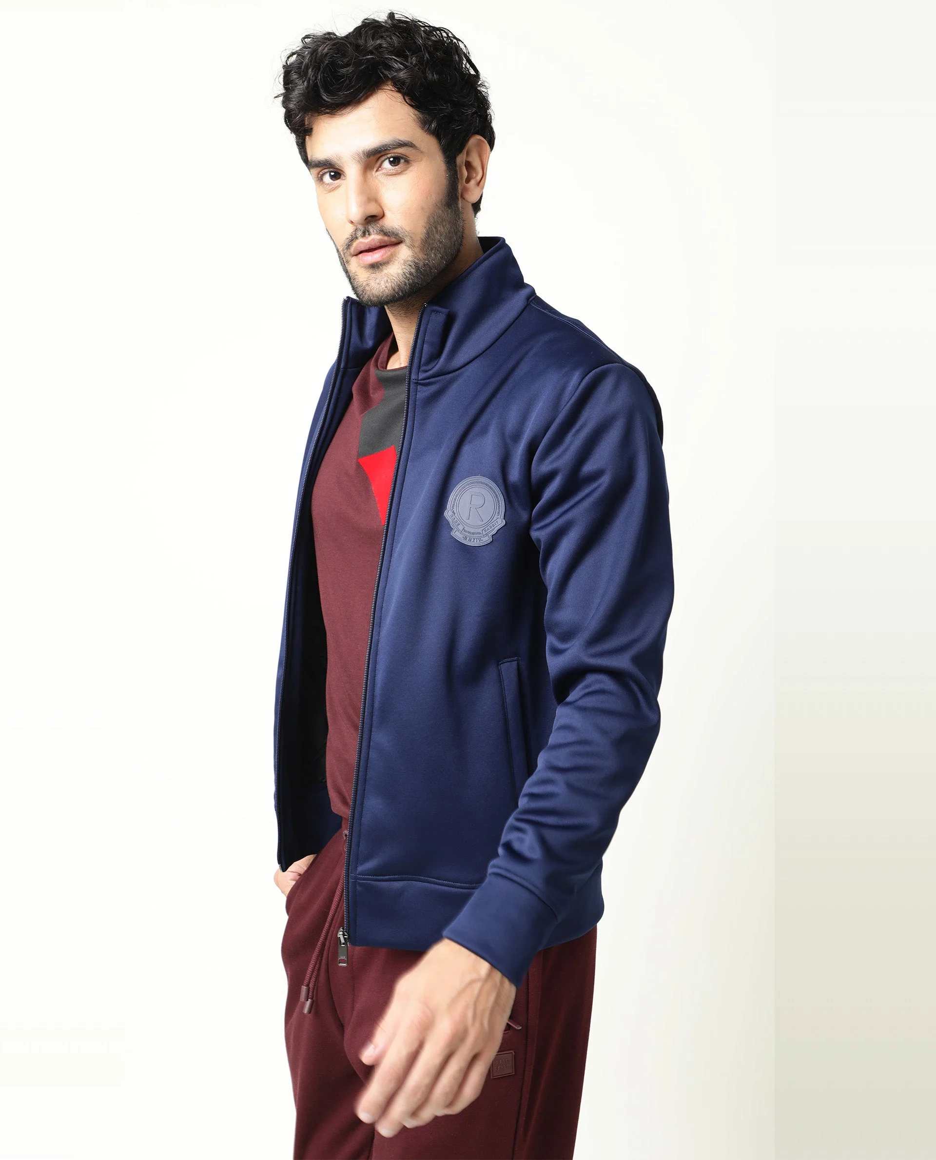 Rare Rabbit Men's Bond Dark Blue Polyester Plain Regular Fit Full Sleeve High Neck Jacket - Image 4