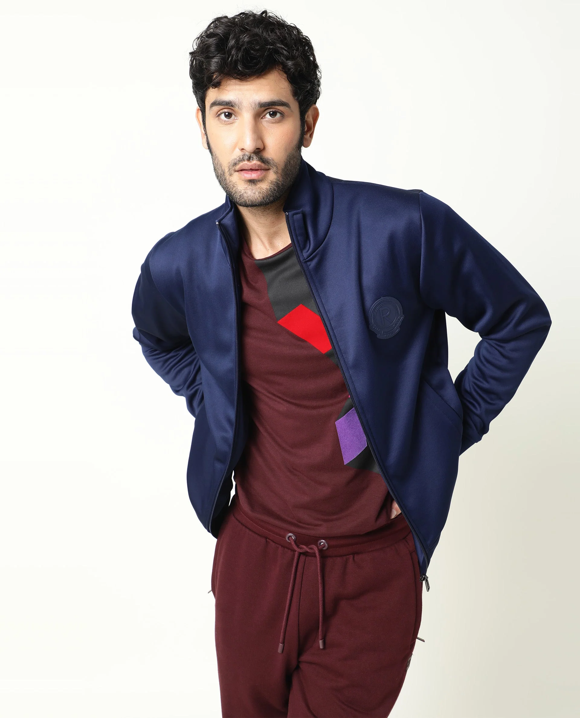 Rare Rabbit Men's Bond Dark Blue Polyester Plain Regular Fit Full Sleeve High Neck Jacket - Image 5