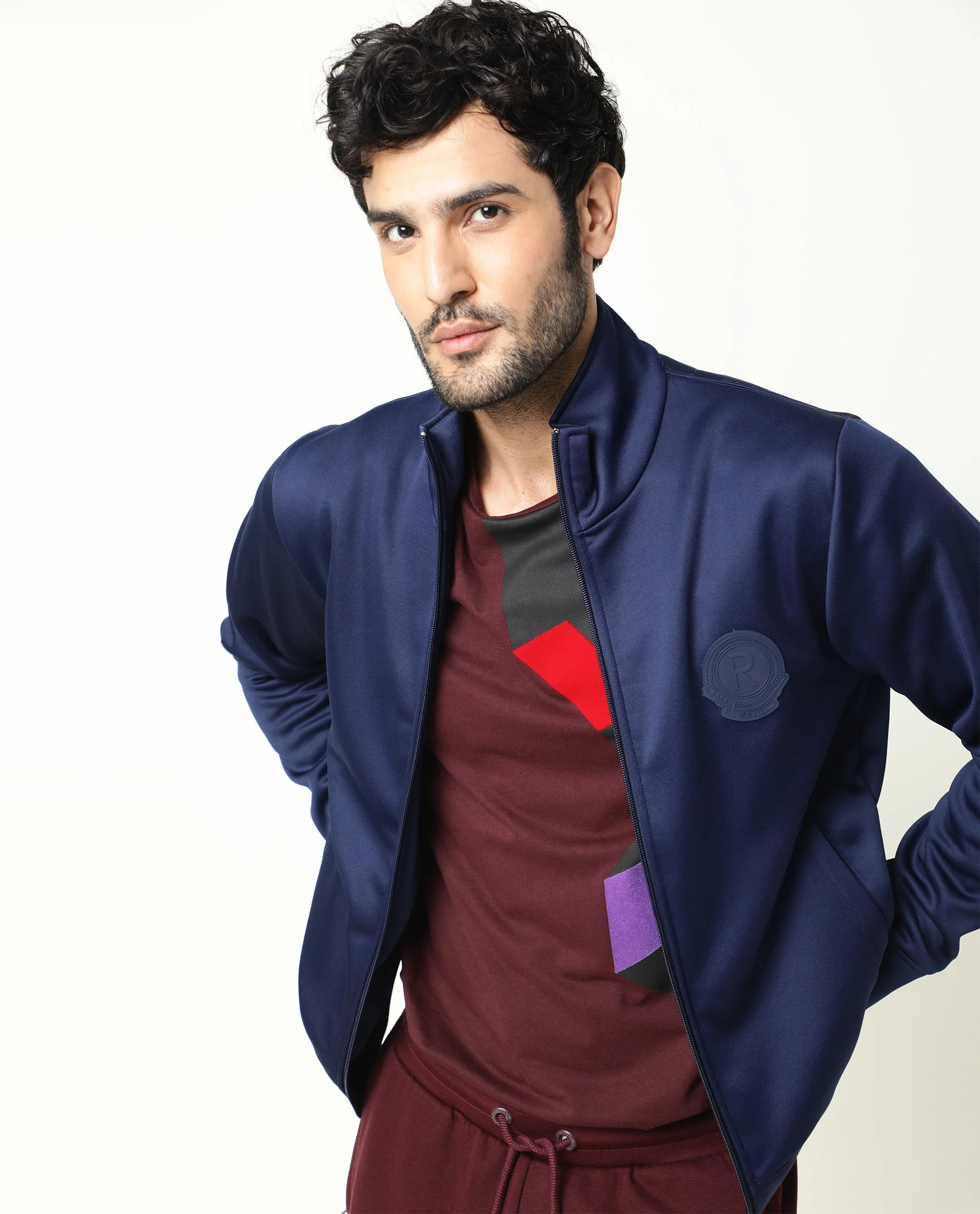 Rare Rabbit Men's Bond Dark Blue Polyester Plain Regular Fit Full Sleeve High Neck Jacket - Image 6