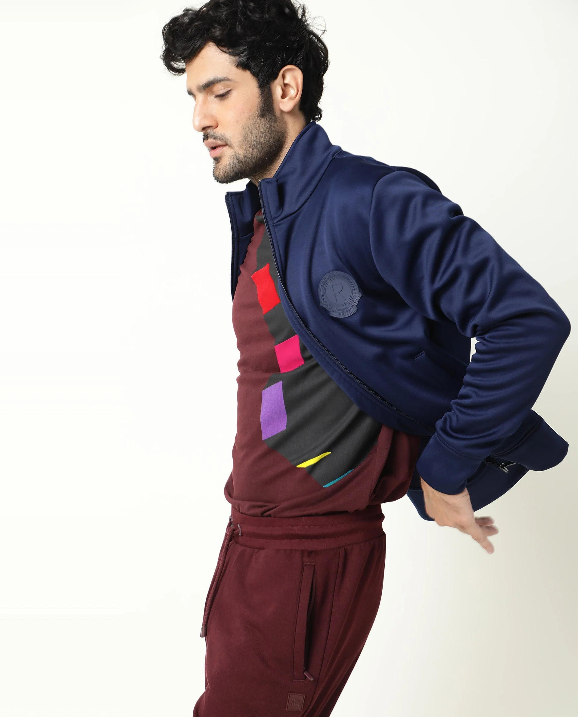 Rare Rabbit Men's Bond Dark Blue Polyester Plain Regular Fit Full Sleeve High Neck Jacket - Image 7